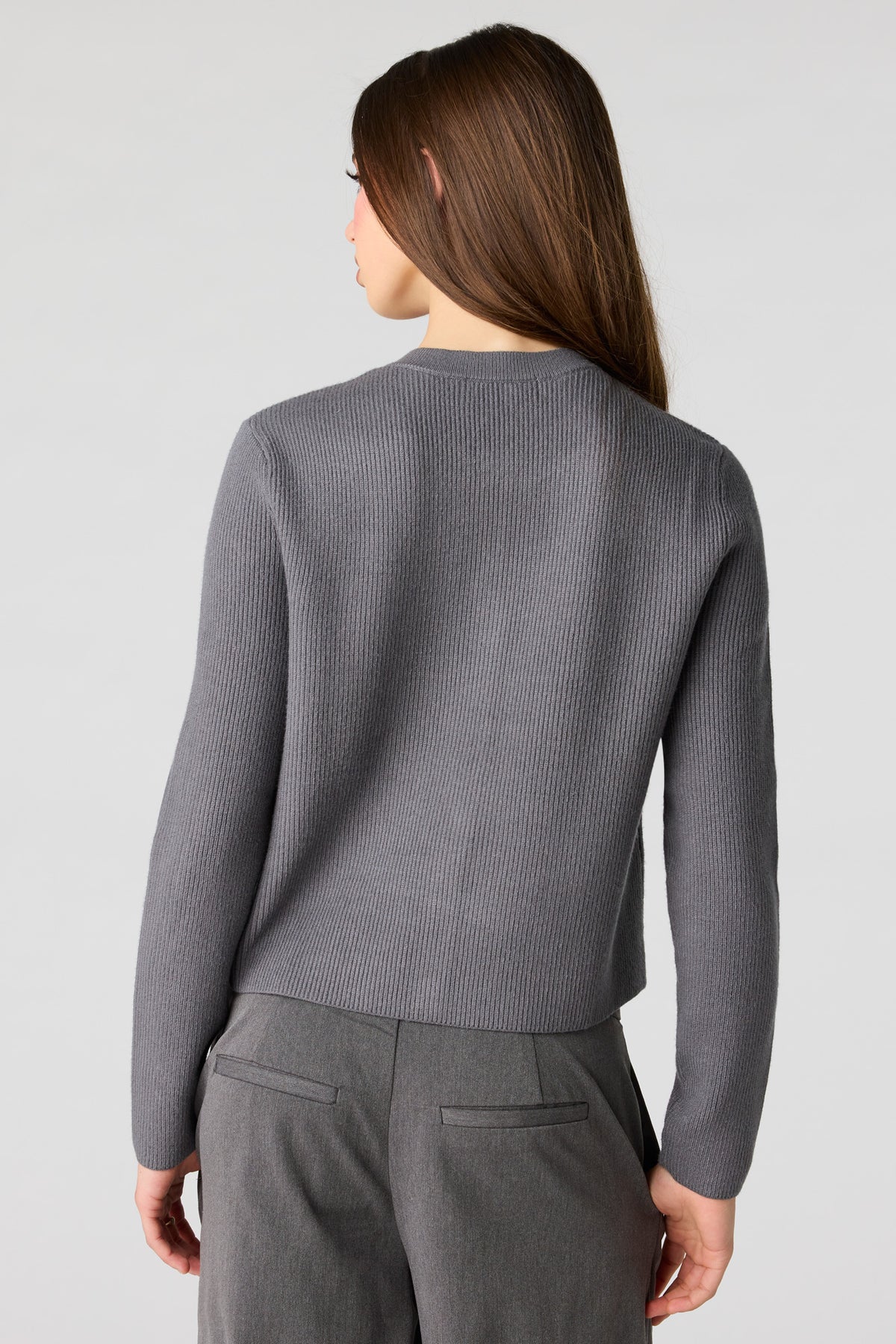 Alt View 2. Ribbed Button Front Cardigan - Charcoal