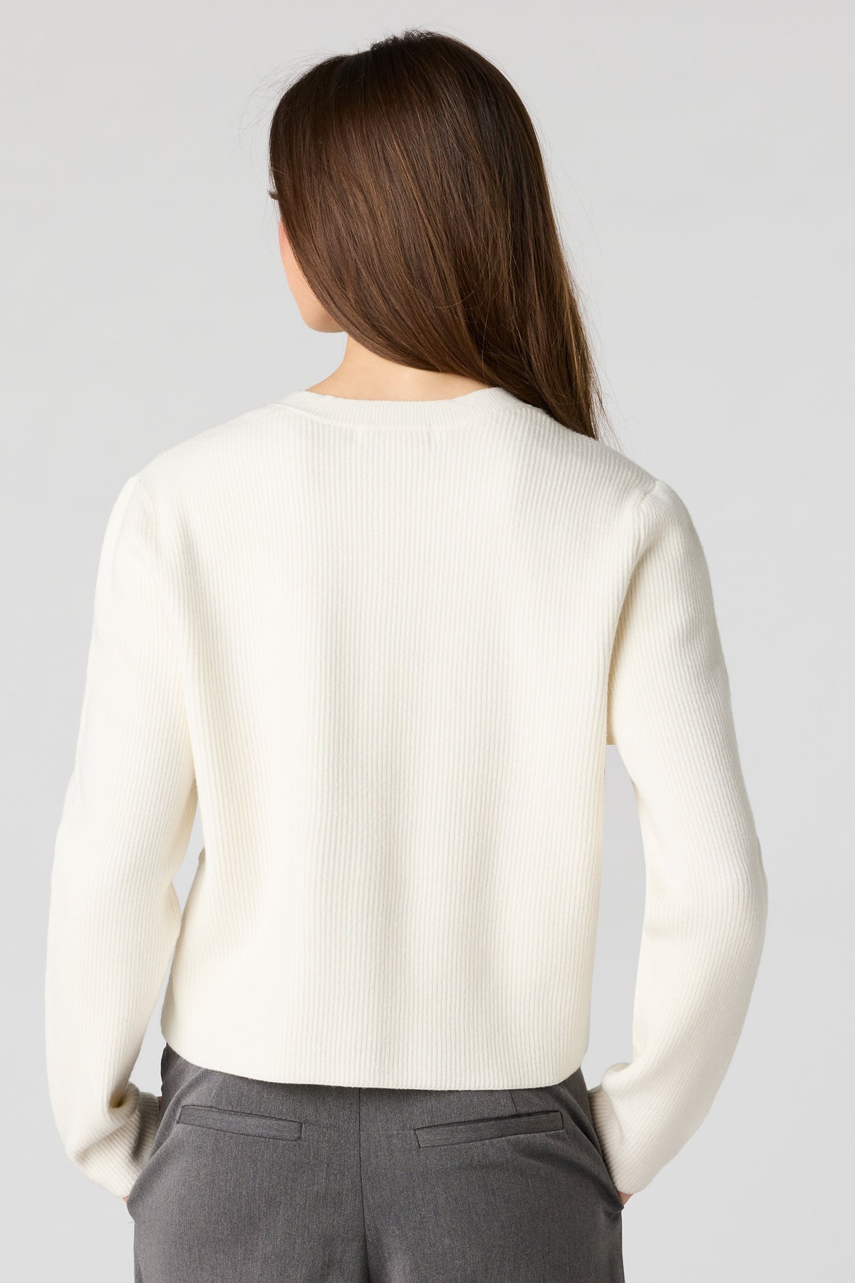 Alt View 2. Ribbed Button Front Cardigan - White