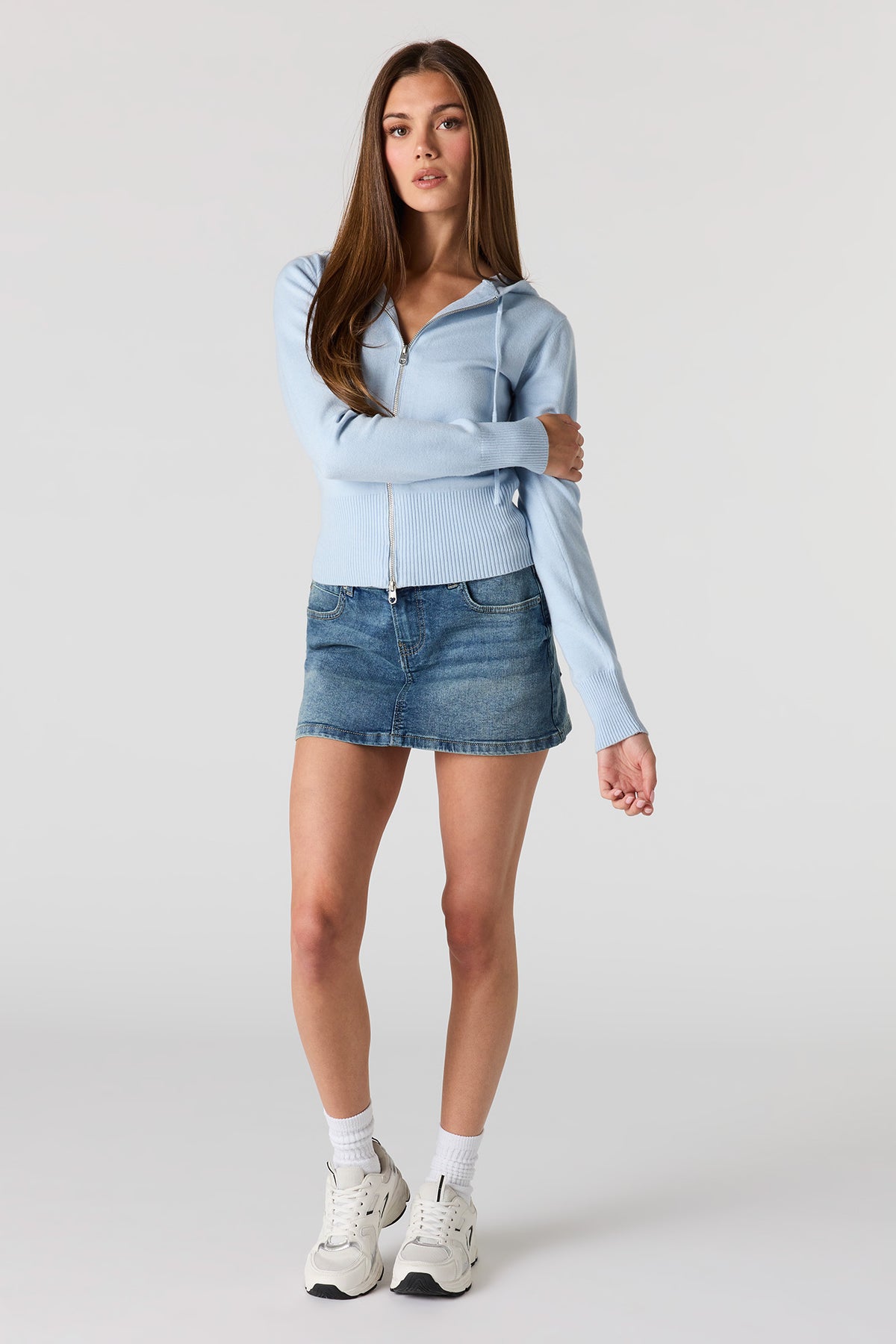 Alt View 3. Zip-Up Hooded Sweater - Light Blue