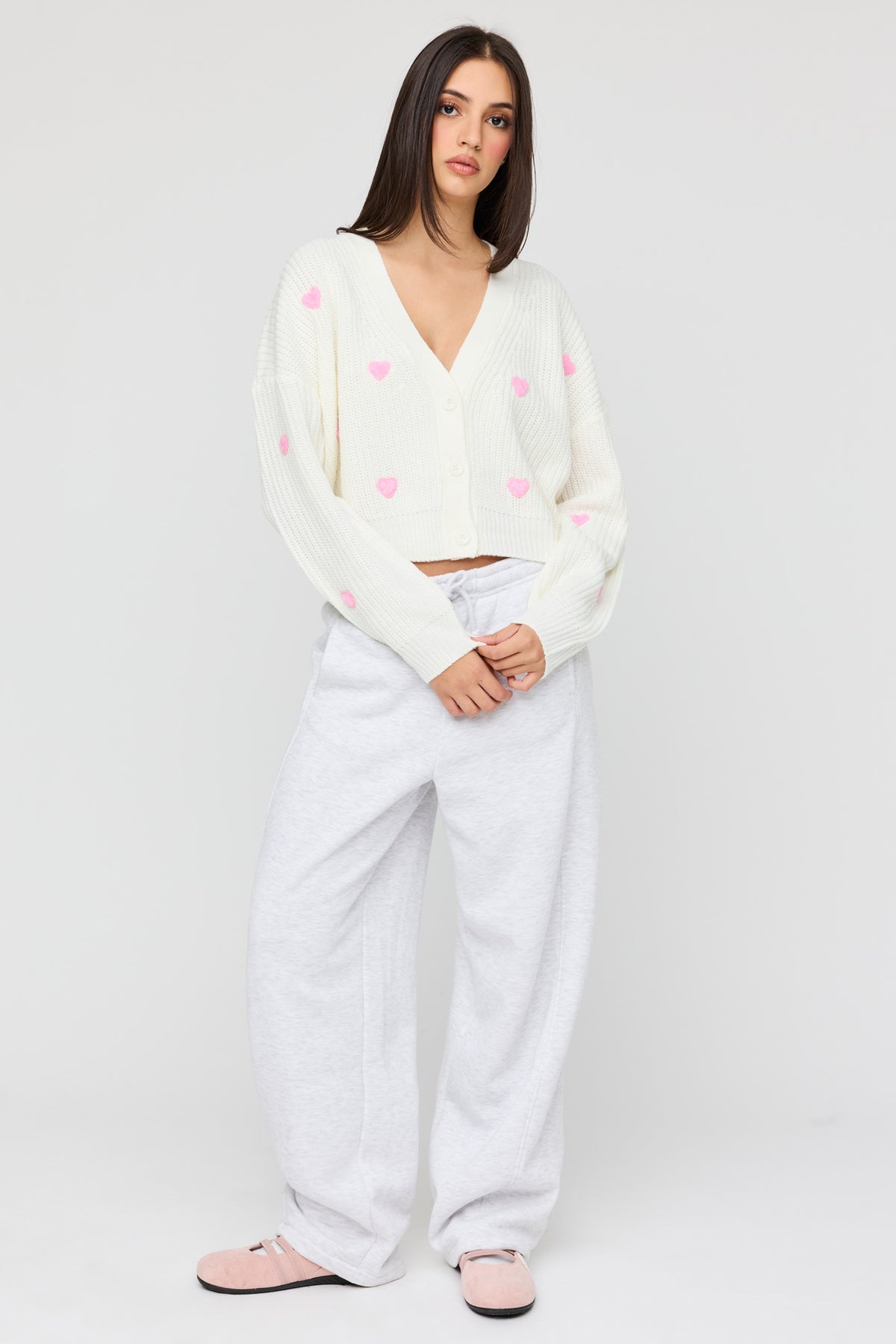Alt View 3. 3D Heart Button-Up Cardigan - White