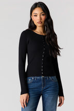 Ribbed Knit Button Front Cardigan