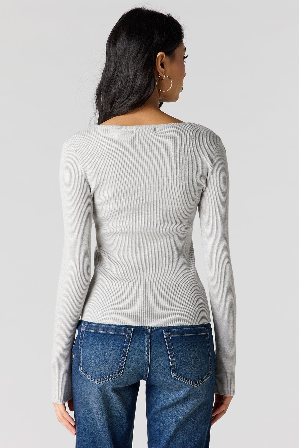 Alt View 2. Ribbed Knit Button Front Cardigan - Heather Grey