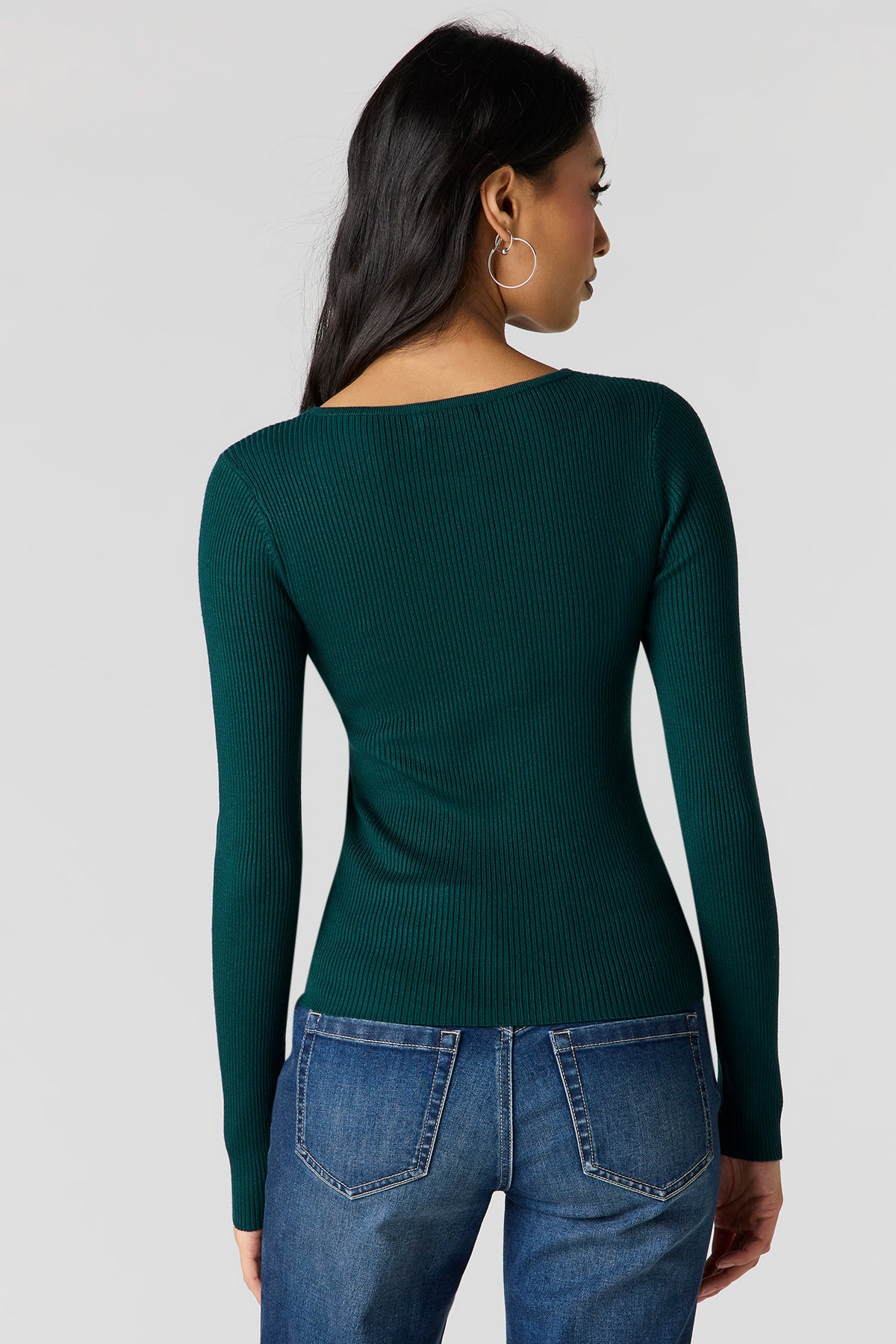 Alt View 2. Ribbed Knit Button Front Cardigan - Green