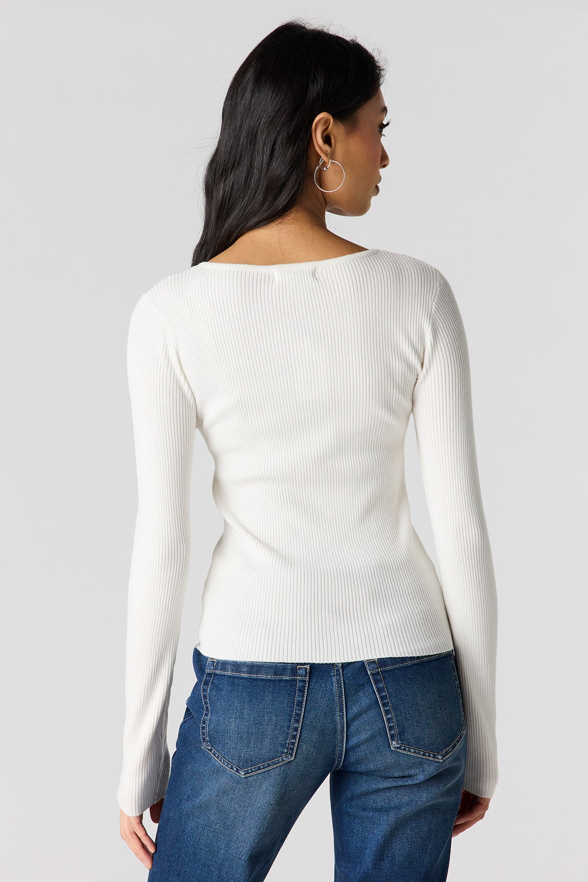 Alt View 2. Ribbed Knit Button Front Cardigan - Ivory