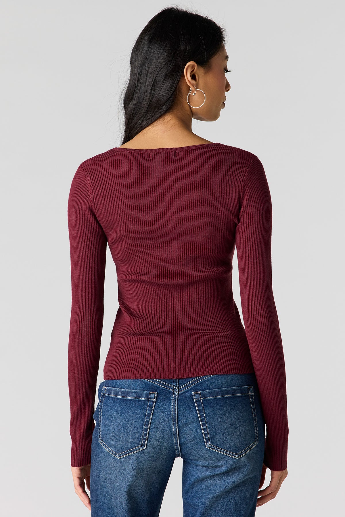 Alt View 2. Ribbed Knit Button Front Cardigan - Burgundy