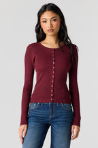 Ribbed Knit Button Front Cardigan