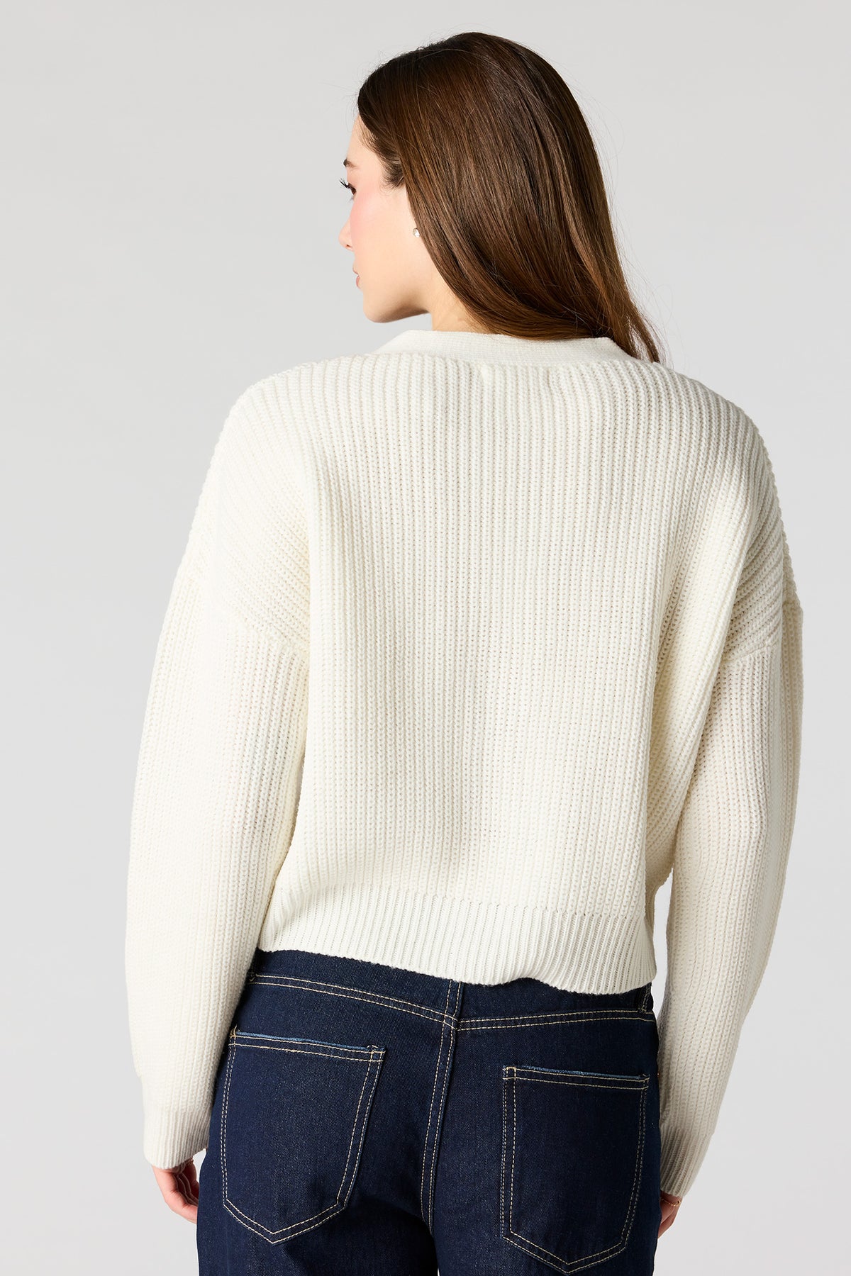 Alt View 2. Ribbed Knit Button-Up Cardigan - White