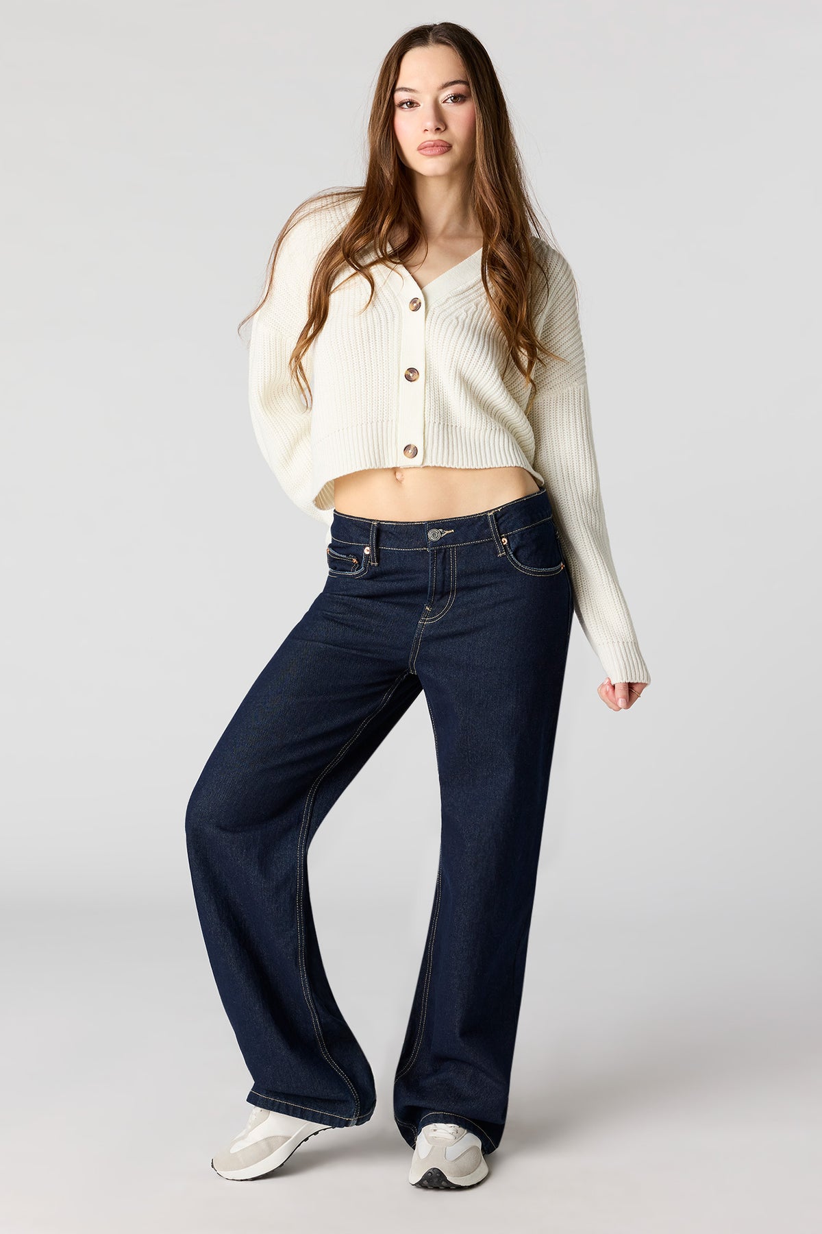 Alt View 3. Ribbed Knit Button-Up Cardigan - White