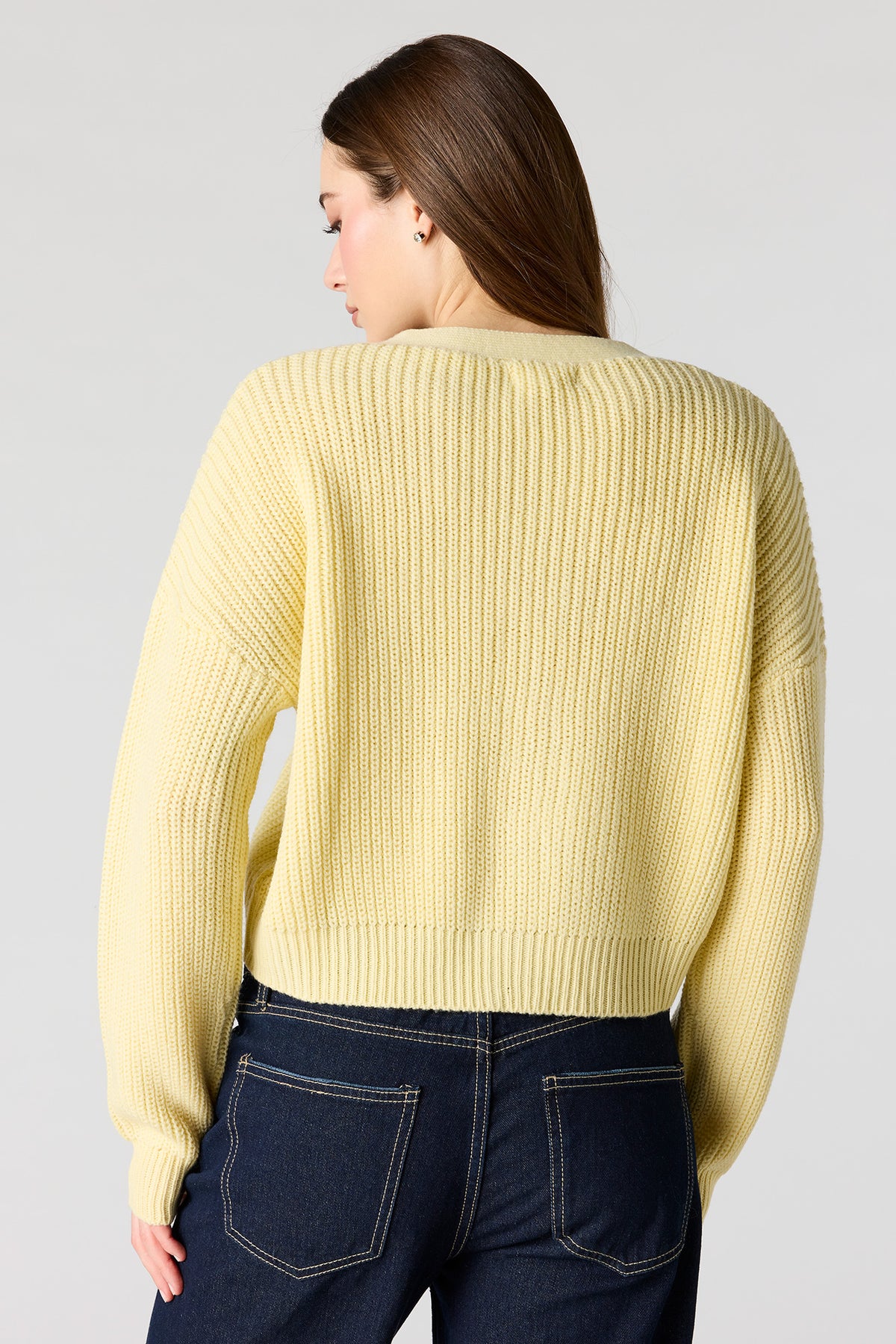 Alt View 2. Ribbed Knit Button-Up Cardigan - Yellow