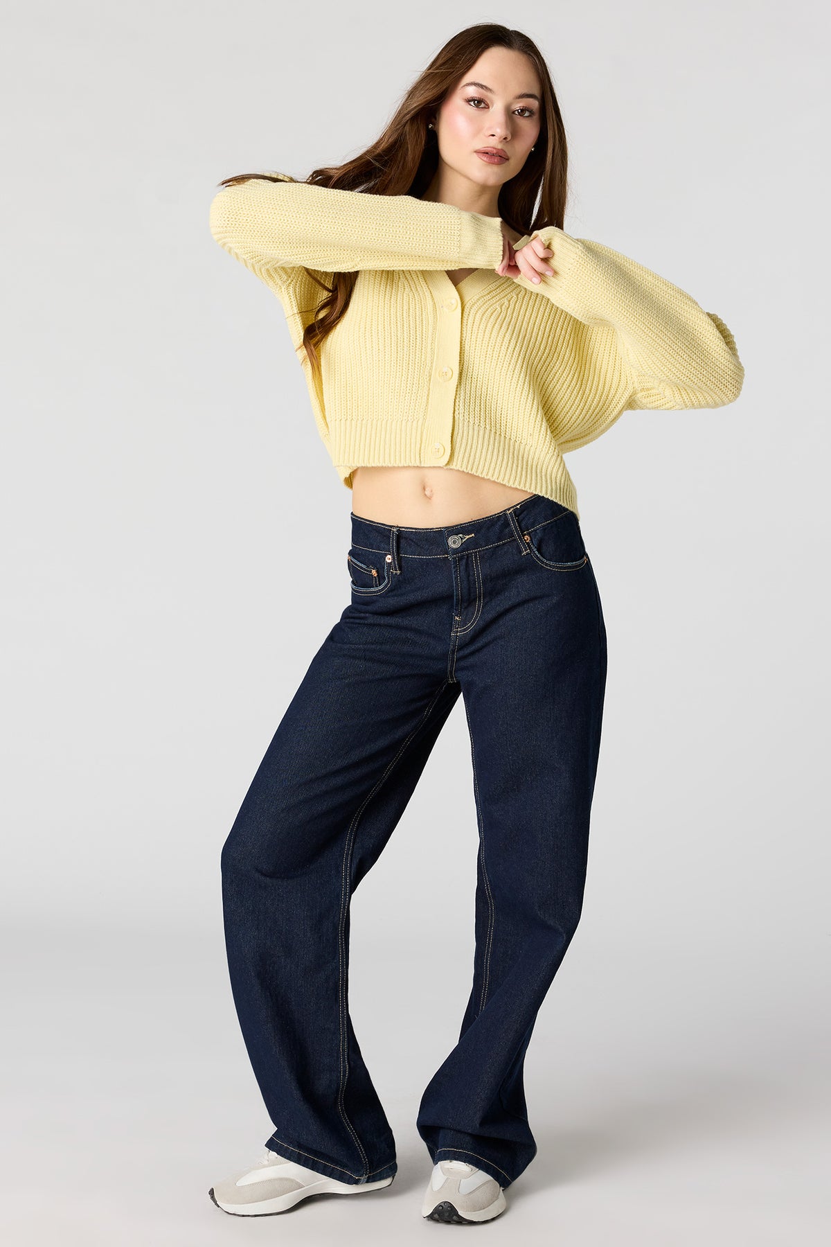 Alt View 3. Ribbed Knit Button-Up Cardigan - Yellow