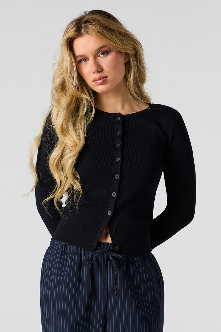 Ribbed Button-Up Cardigan Top