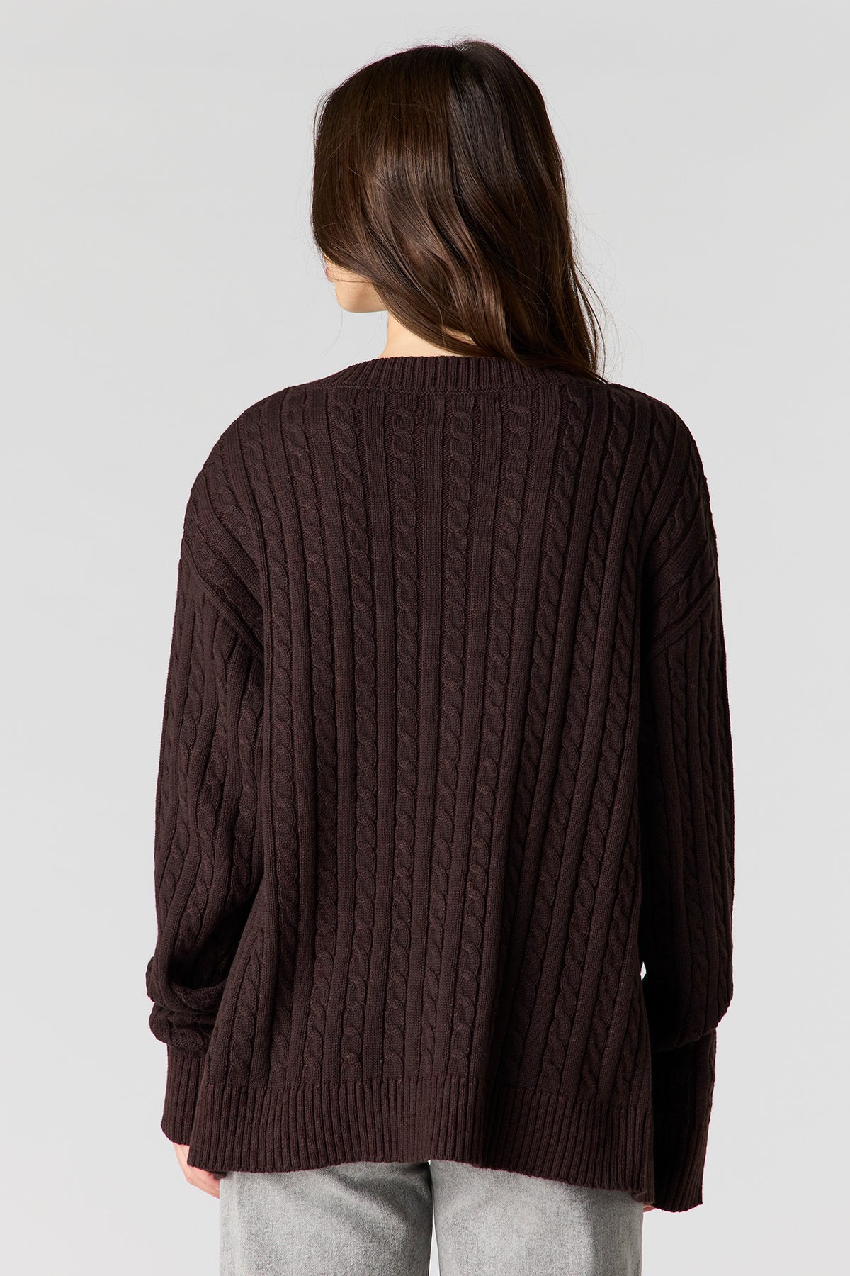 Alt View 2. Cable Knit Oversized Cardigan - Brown