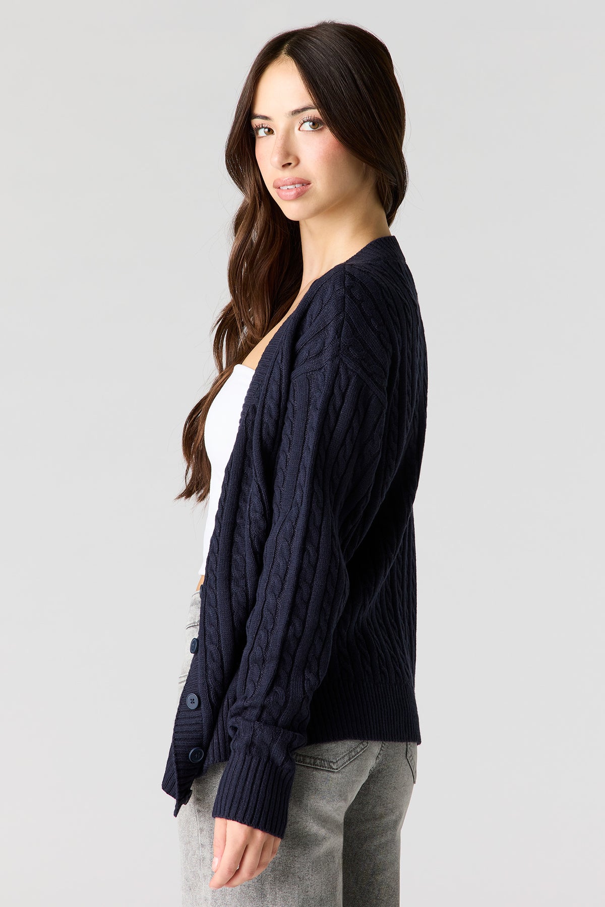 Alt View 2. Cable Knit Oversized Cardigan - Navy