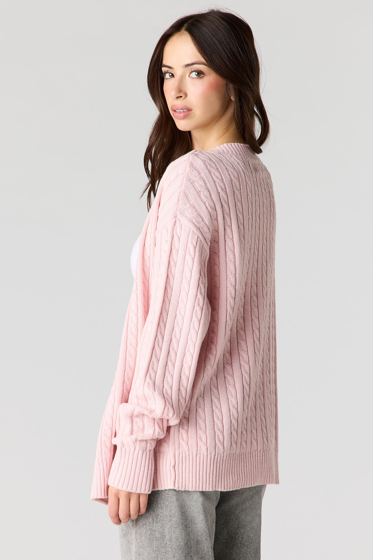 Alt View 2. Cable Knit Oversized Cardigan - Light Pink