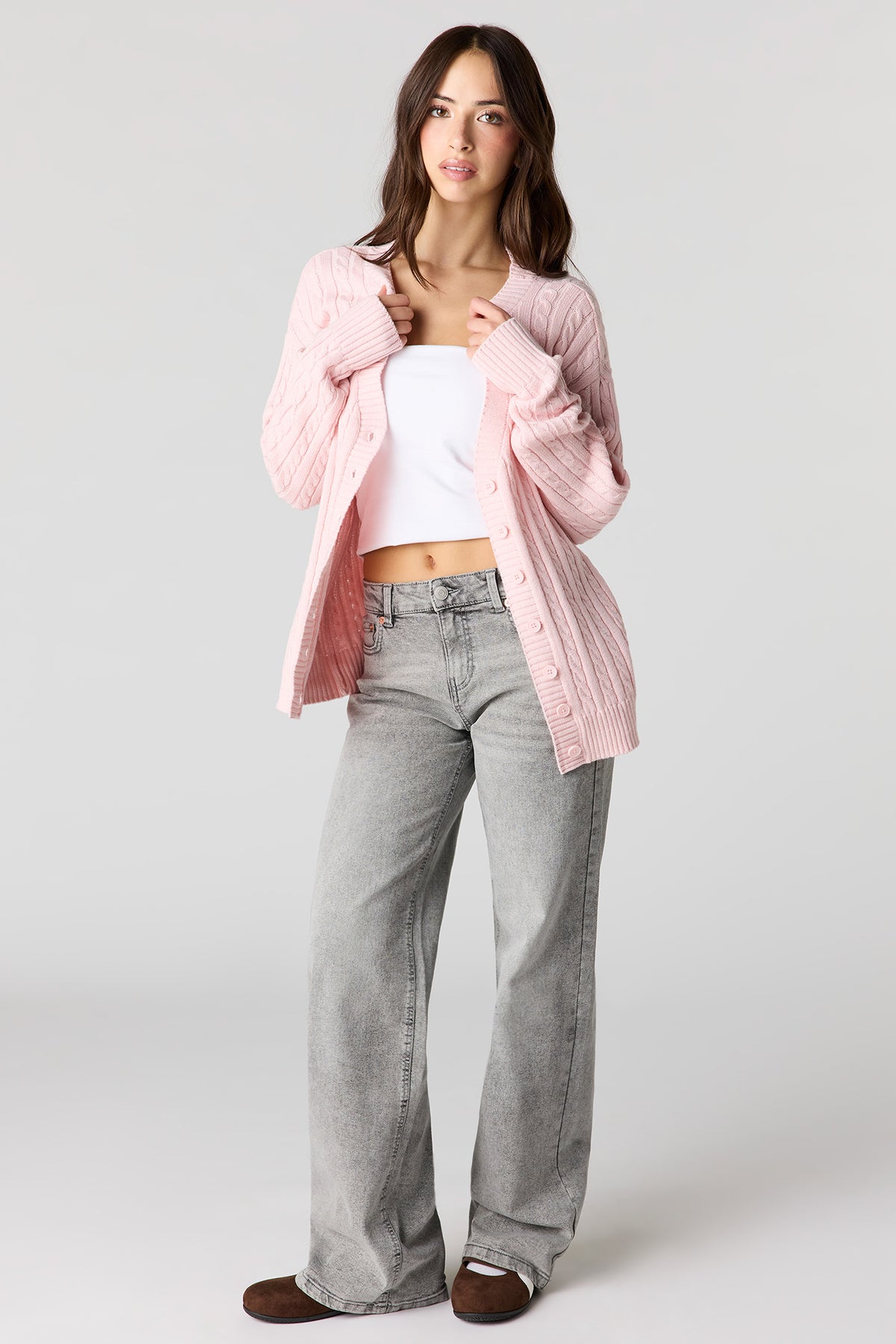 Alt View 3. Cable Knit Oversized Cardigan - Light Pink
