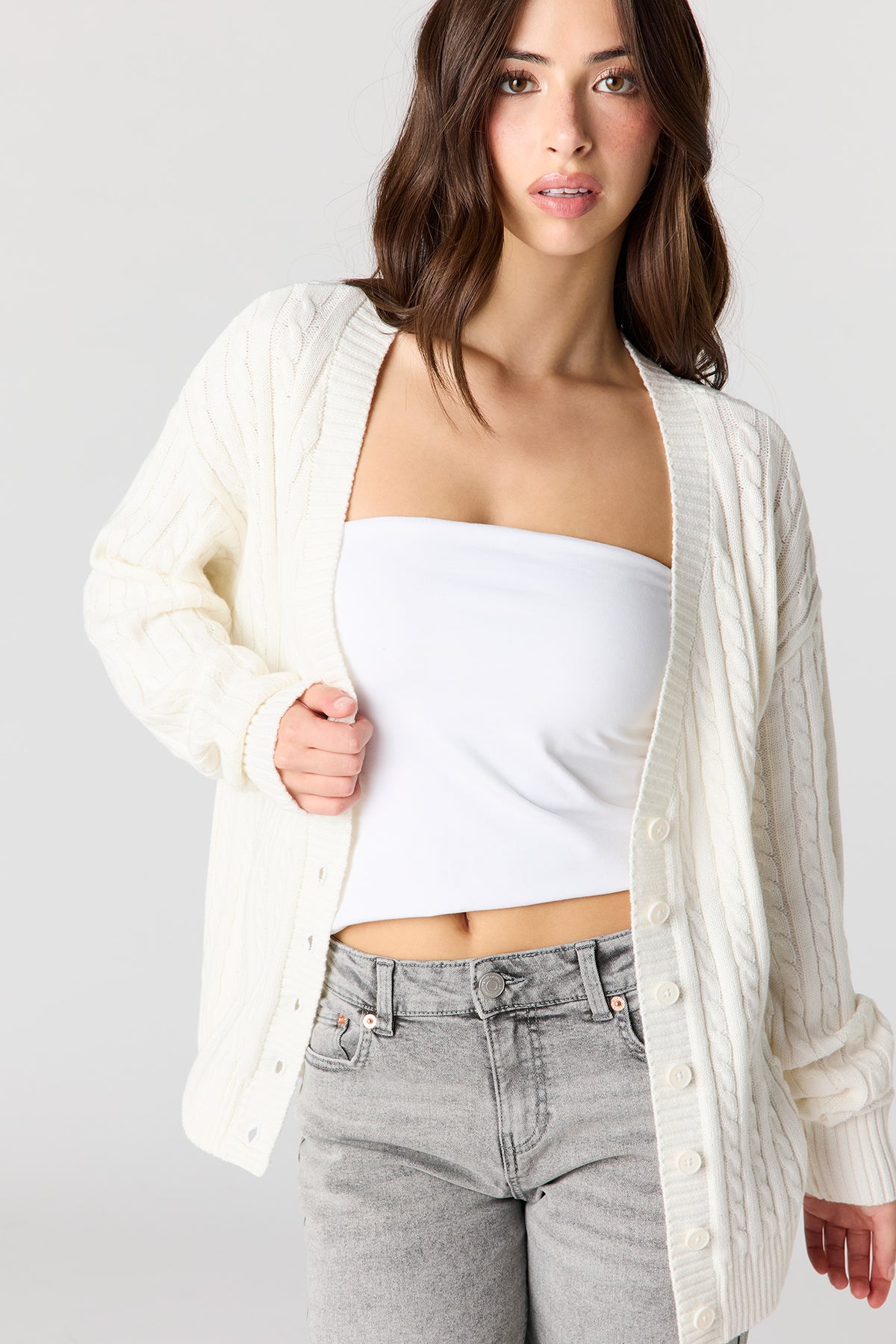 Cable Knit Oversized Cardigan - Ivory