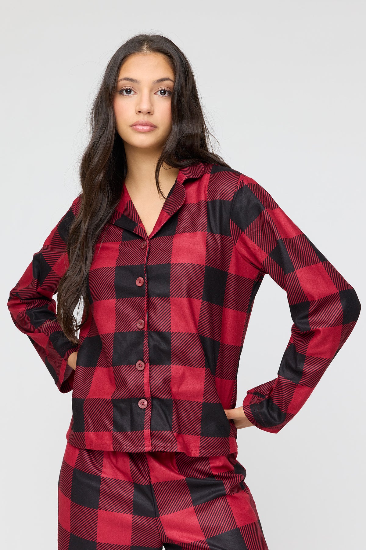 Alt View 2. Womens Red Plaid Flannel Fammy Jammies Set - Red