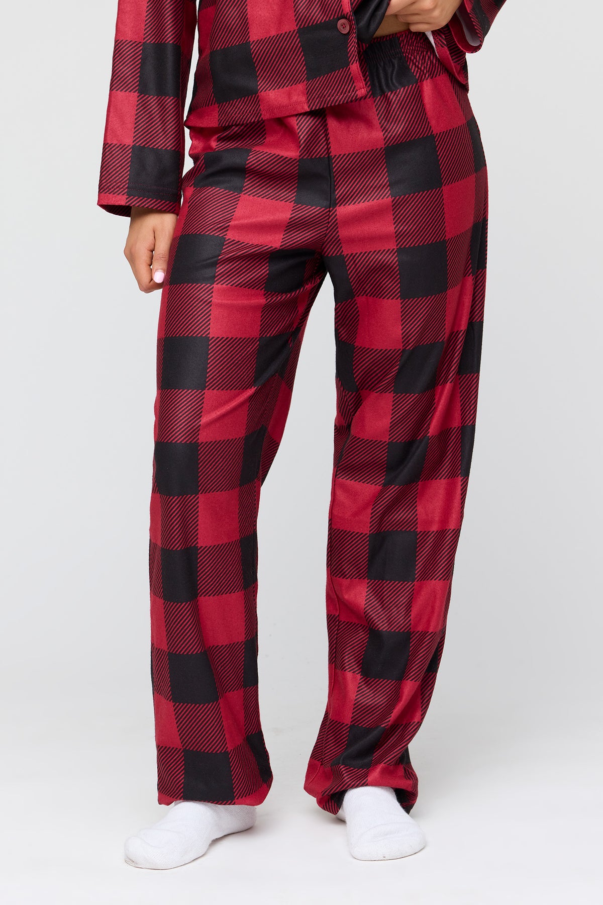Alt View 4. Womens Red Plaid Flannel Fammy Jammies Set - Red