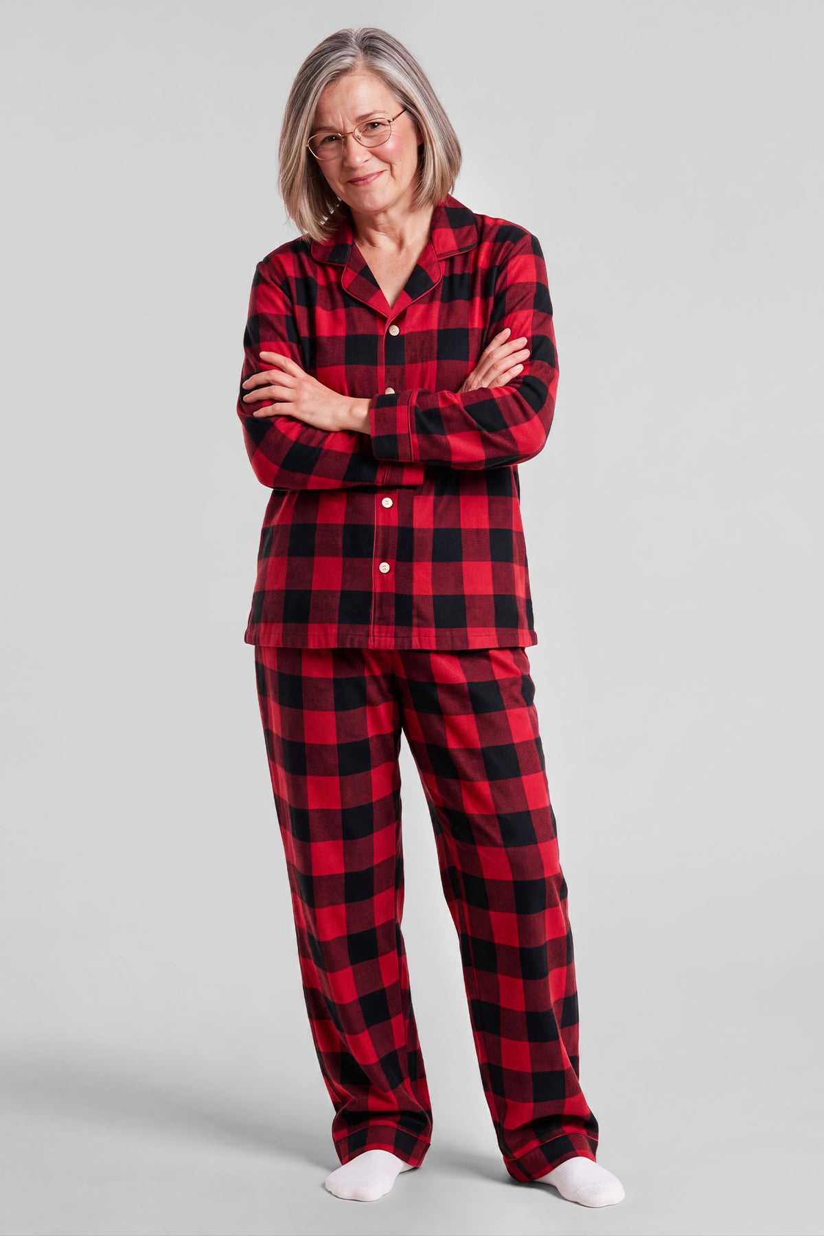 Alt View 4. Womens Red Plaid Flannel Fammy Jammies Set - Red