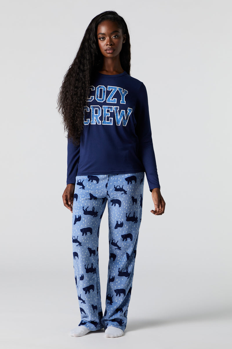 Ensemble-pyjama 2 pièces pour la famille à imprimé Cozy Crrew pour femmes