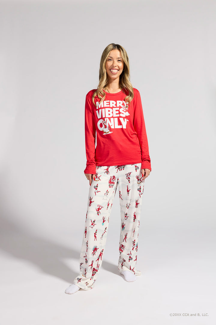 Womens Fammy Jammies Merry Vibes Elf on the Shelf Pajama Set