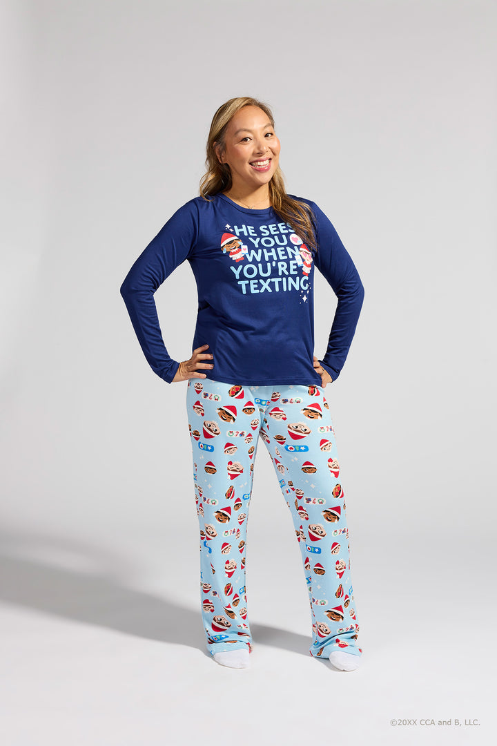 Womens Fammy Jammies Texting Crew Elf on the Shelf Pajama Set