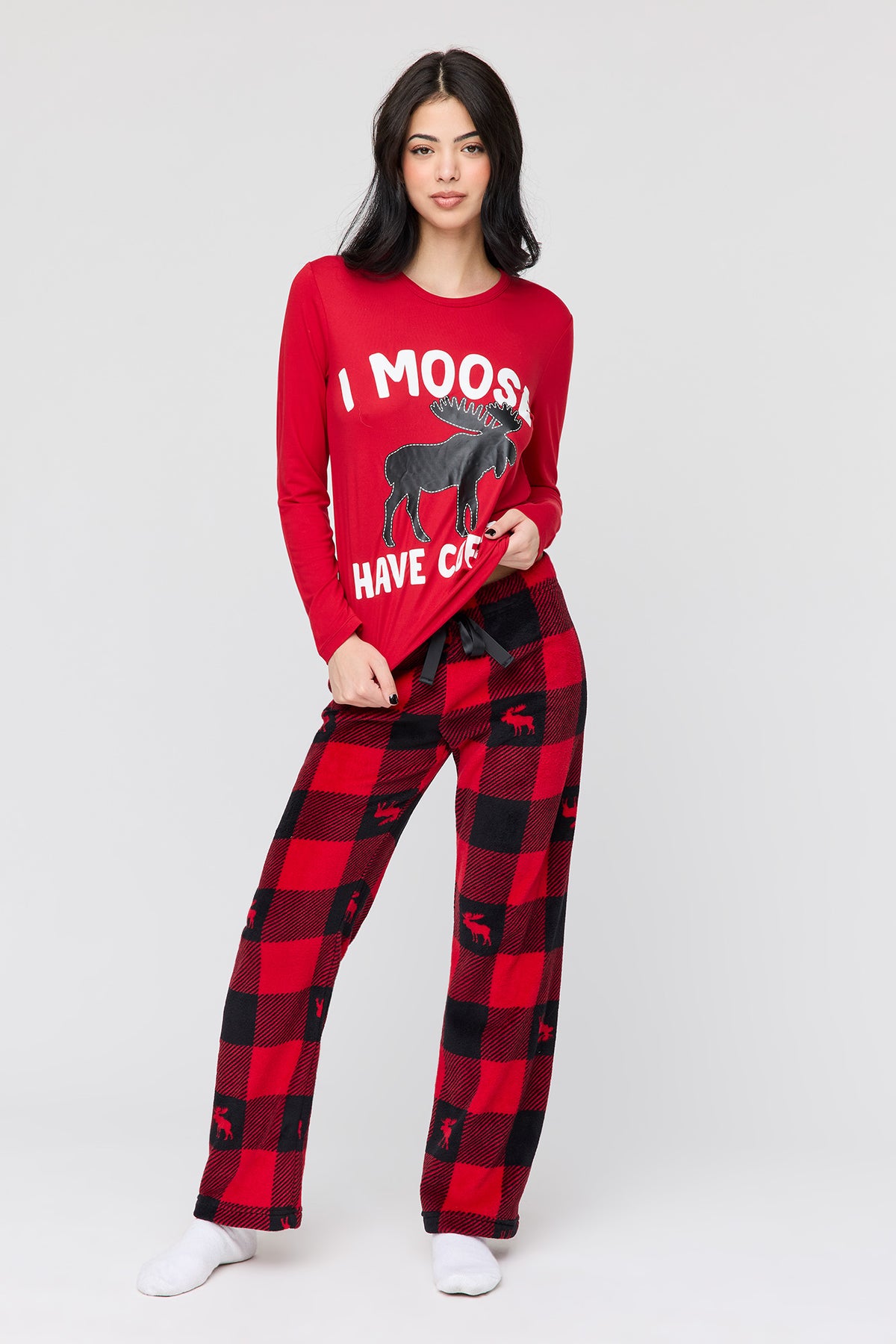 Womens Fammy Jammies Moosing Around Pajama Set - Red