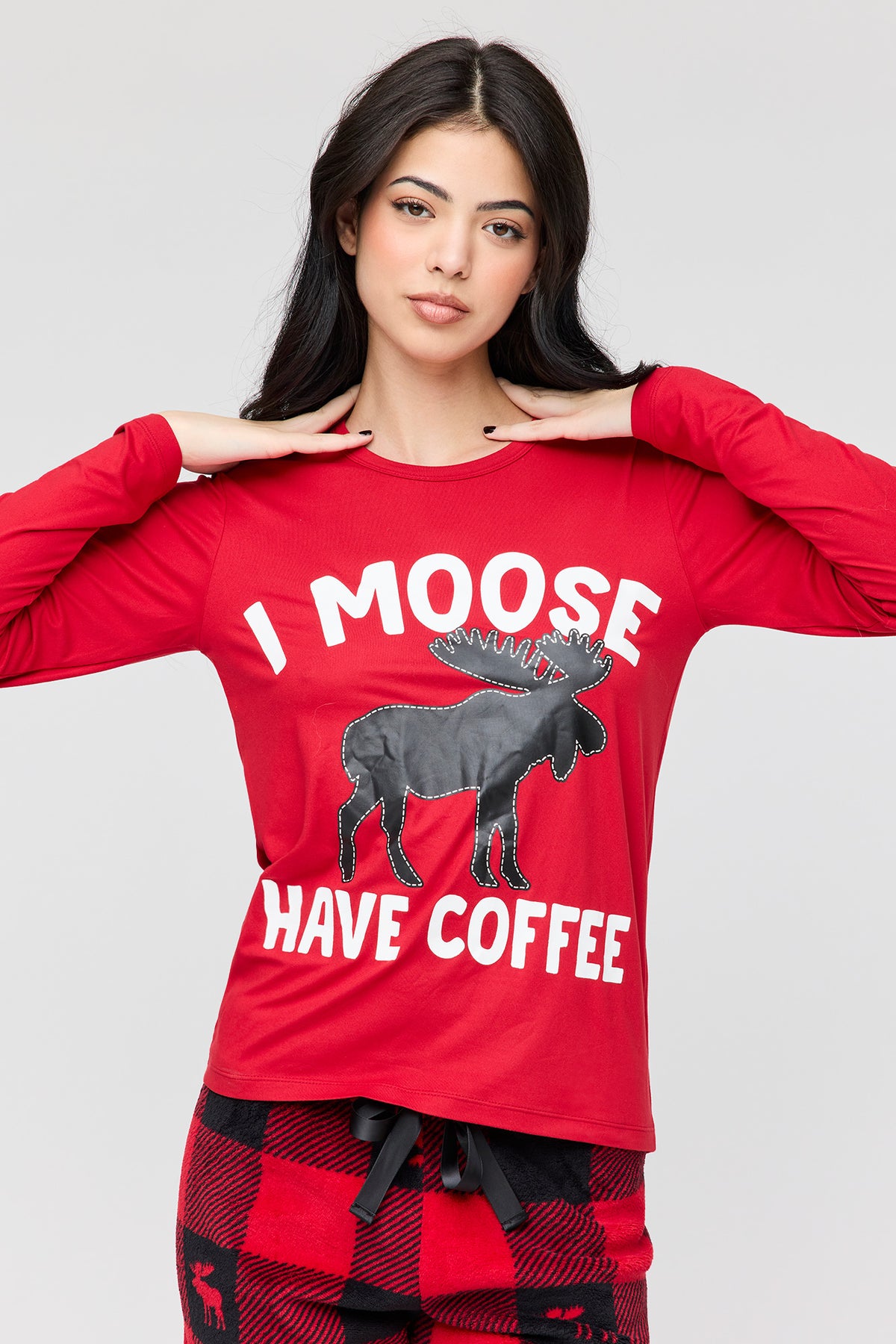 Alt View 2. Womens Fammy Jammies Moosing Around Pajama Set - Red