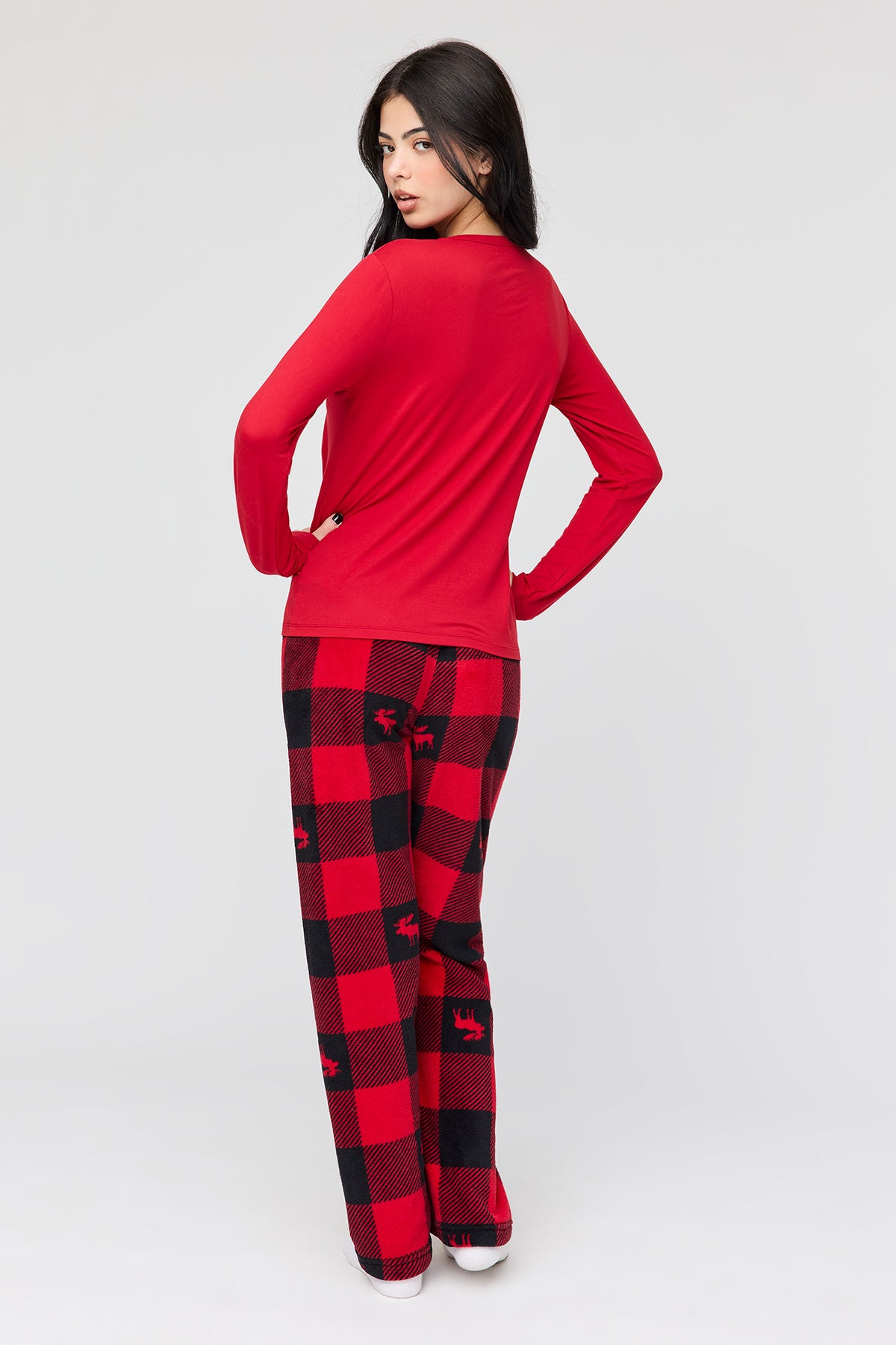 Alt View 4. Womens Fammy Jammies Moosing Around Pajama Set - Red