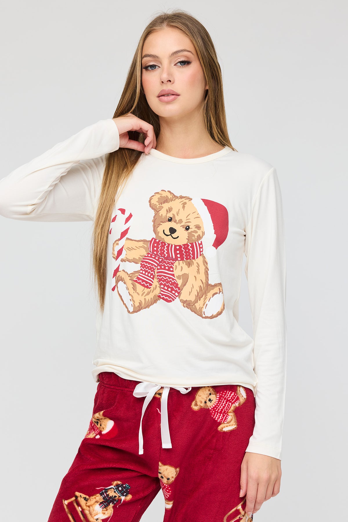 Alt View 2. Womens Beary Christmas Fammy Jammies Set - Red