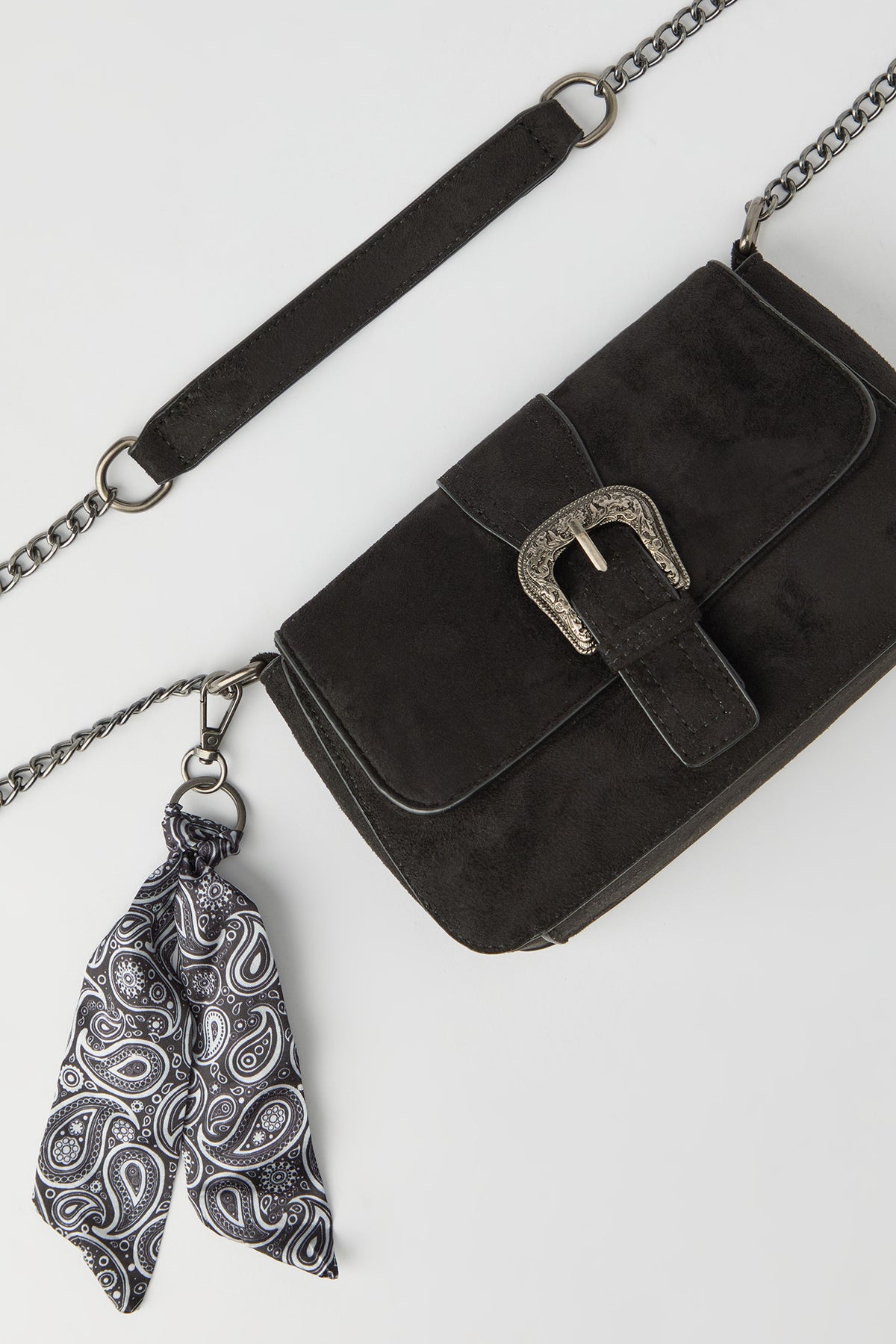 Alt View 2. Suede Cross Body Bag with Keychain - Black
