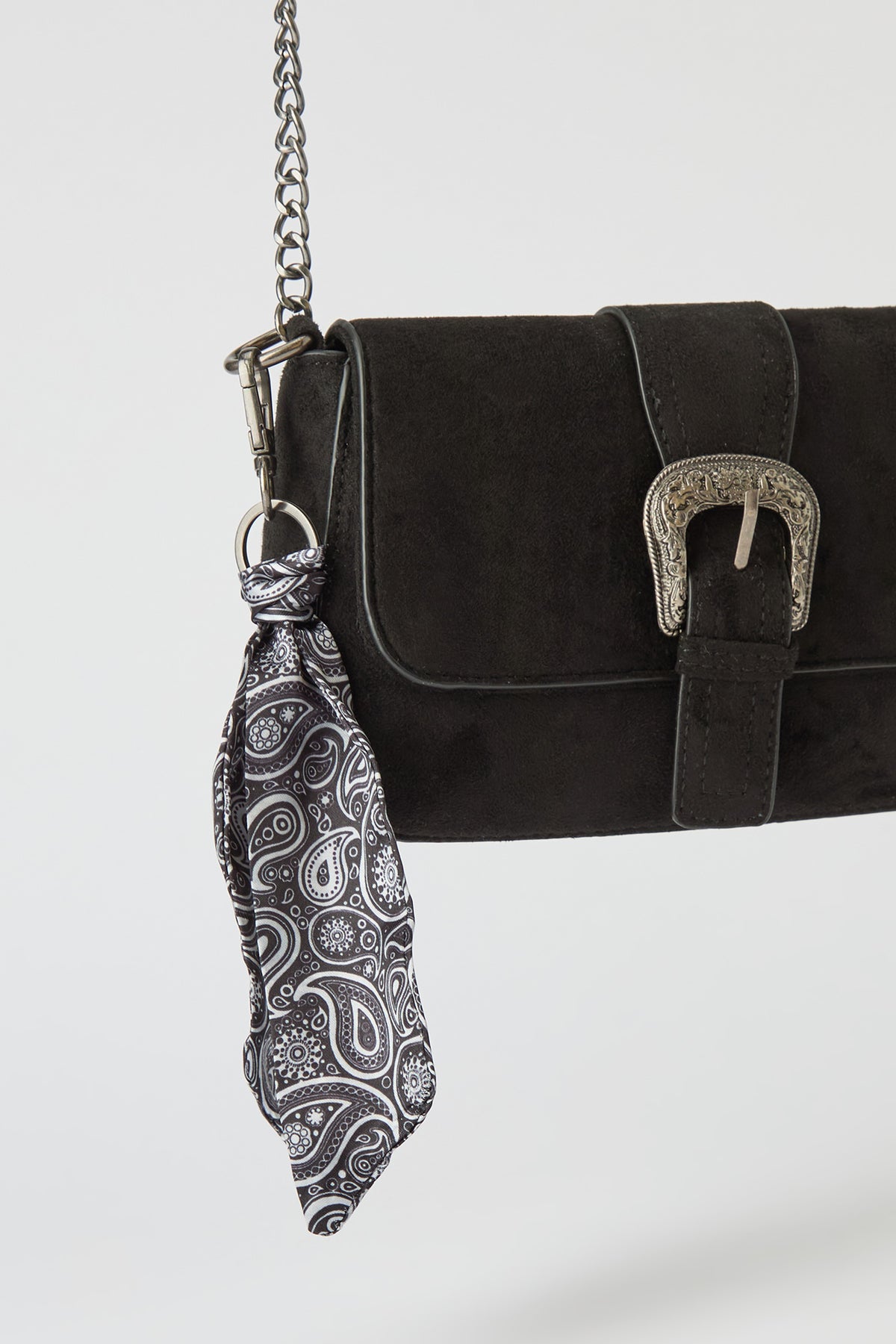 Alt View 3. Suede Cross Body Bag with Keychain - Black