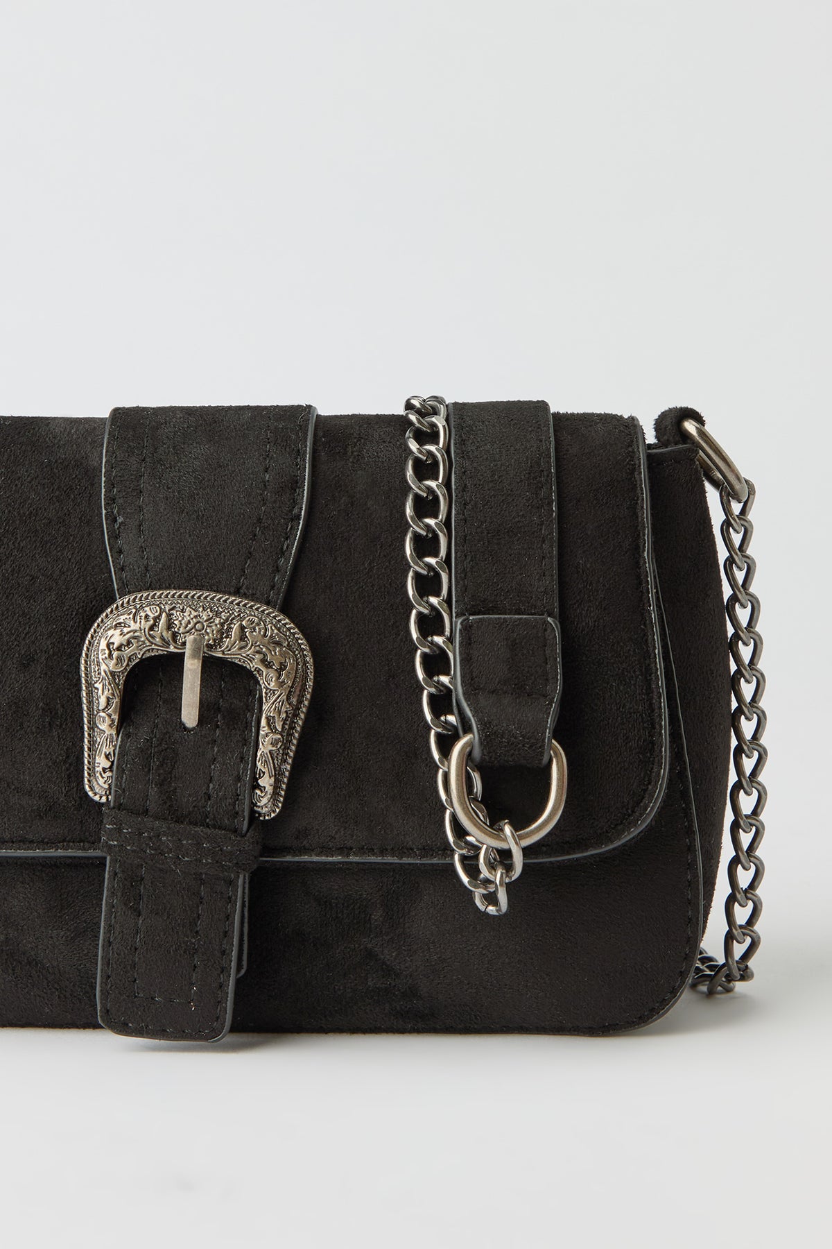 Alt View 4. Suede Cross Body Bag with Keychain - Black