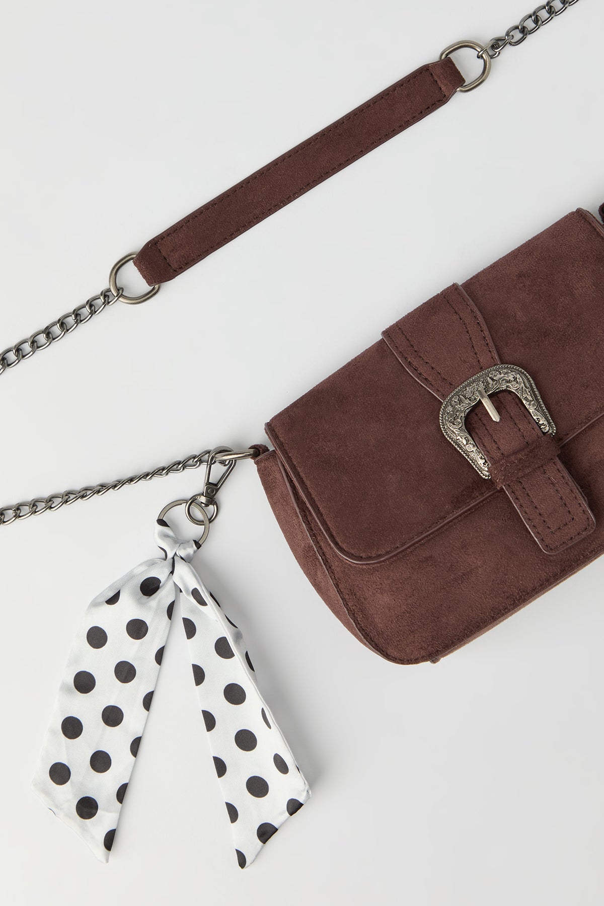 Alt View 2. Suede Cross Body Bag with Keychain - Brown