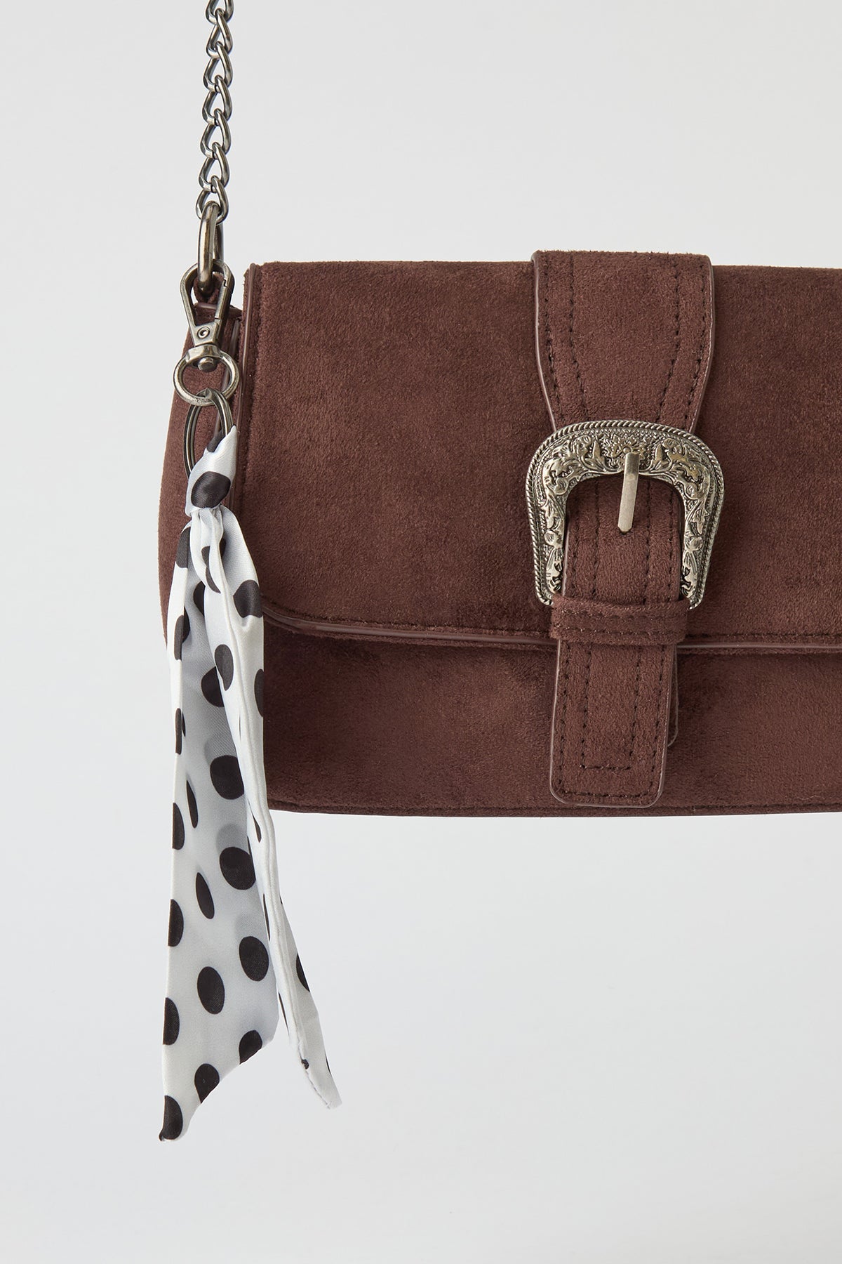 Alt View 3. Suede Cross Body Bag with Keychain - Brown