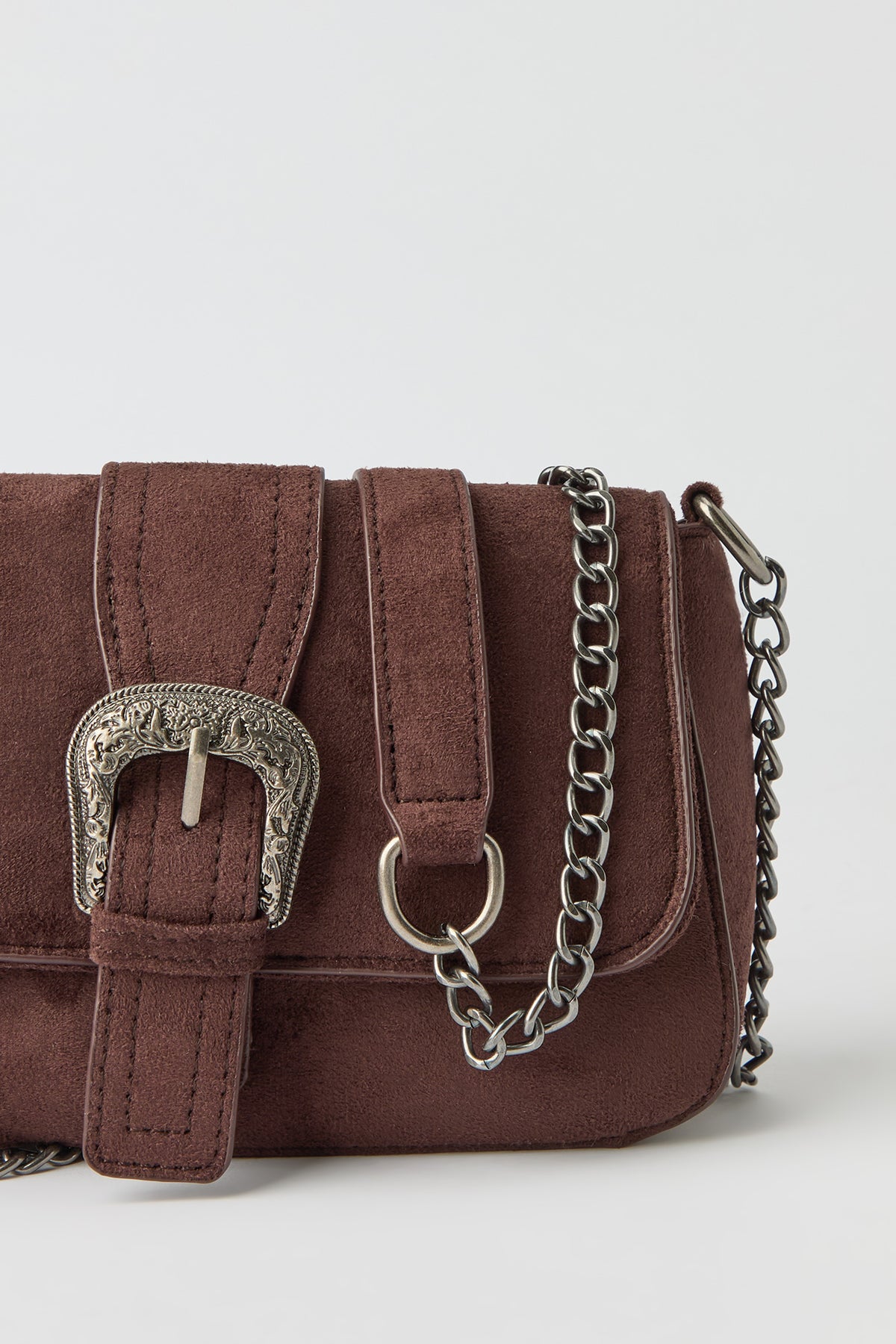 Alt View 4. Suede Cross Body Bag with Keychain - Brown