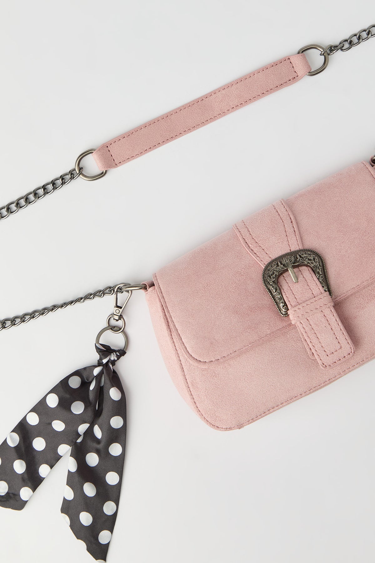 Alt View 2. Suede Cross Body Bag with Keychain - Pink