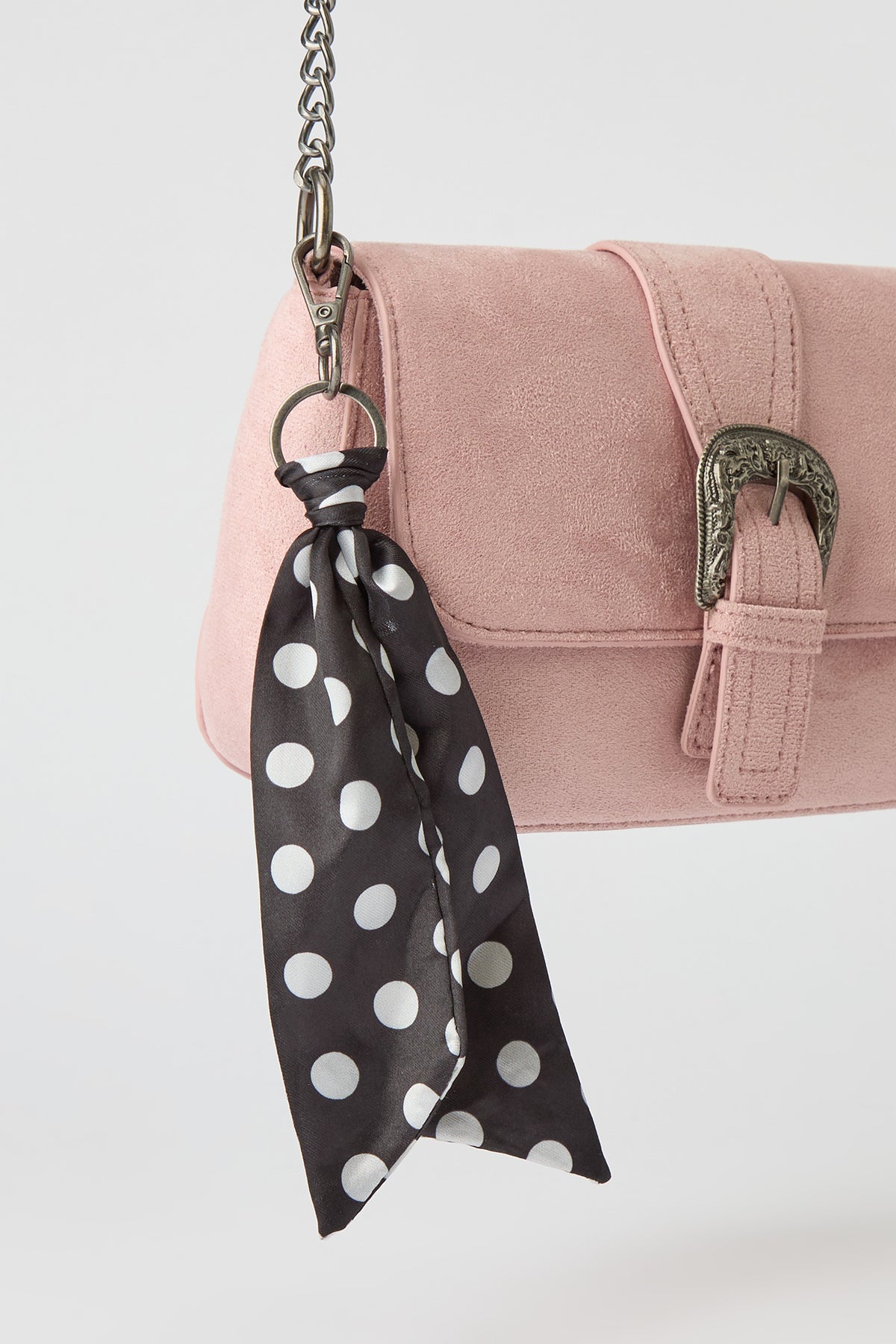Alt View 3. Suede Cross Body Bag with Keychain - Pink