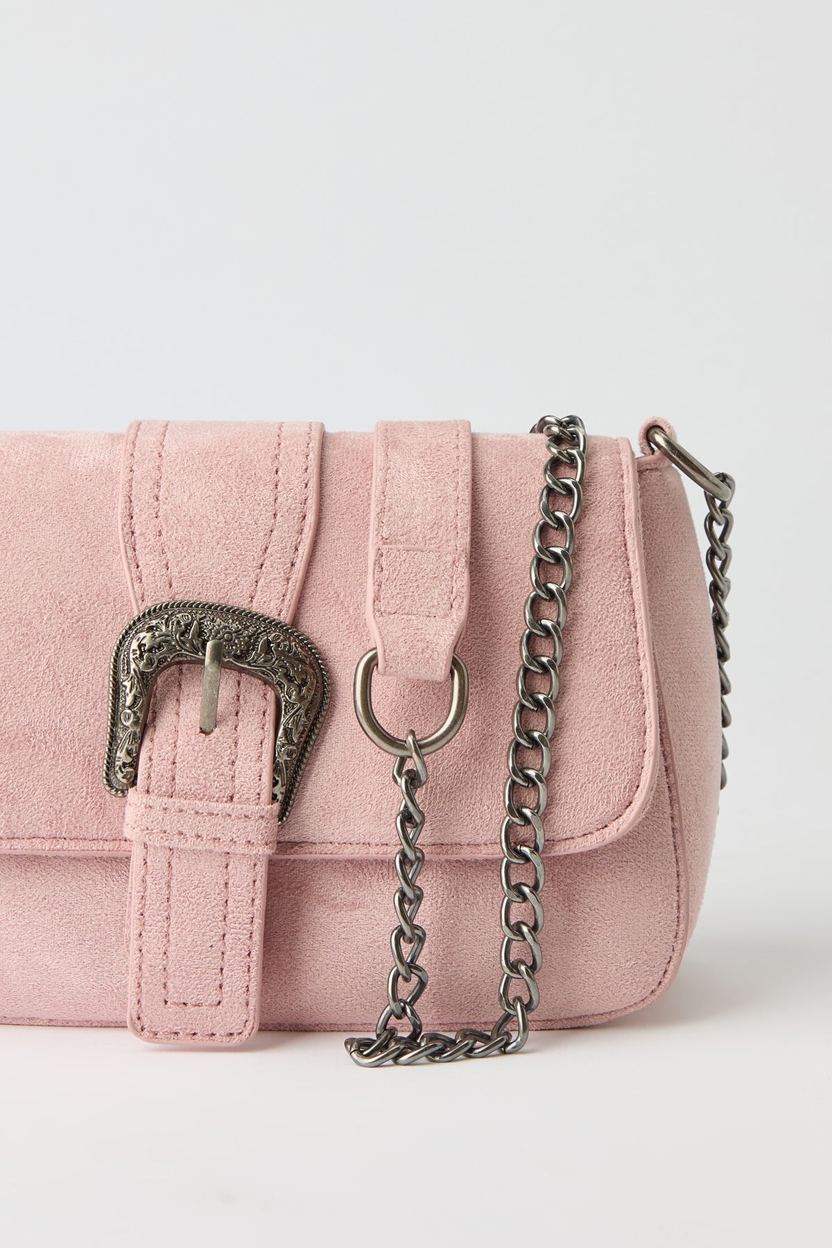 Alt View 4. Suede Cross Body Bag with Keychain - Pink