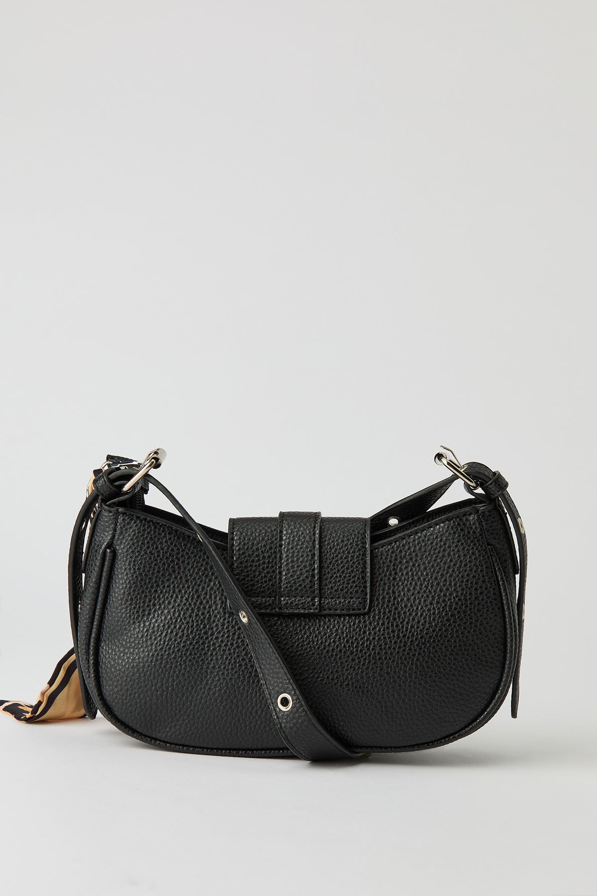 Alt View 3. Faux Leather Belted Purse with Scarf - Black