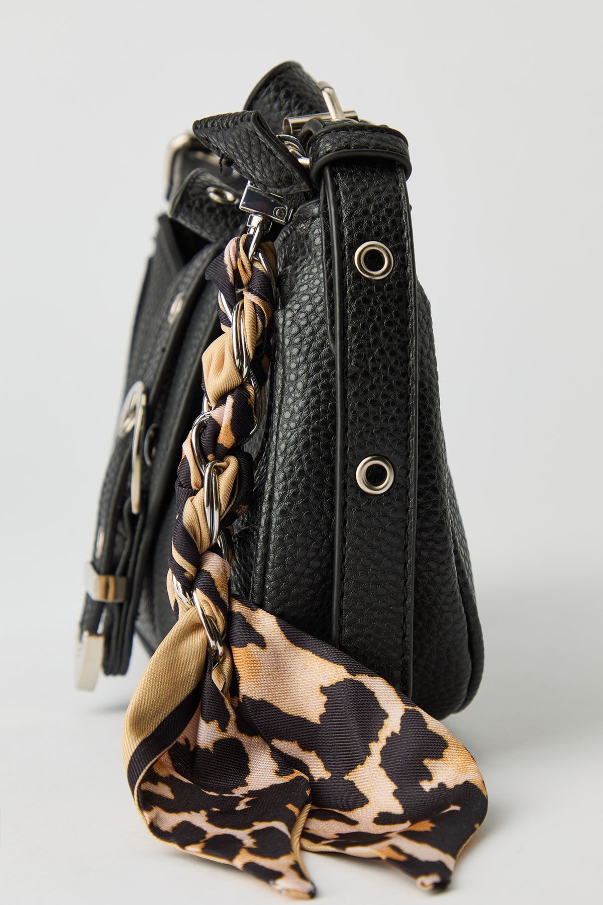 Alt View 4. Faux Leather Belted Purse with Scarf - Black