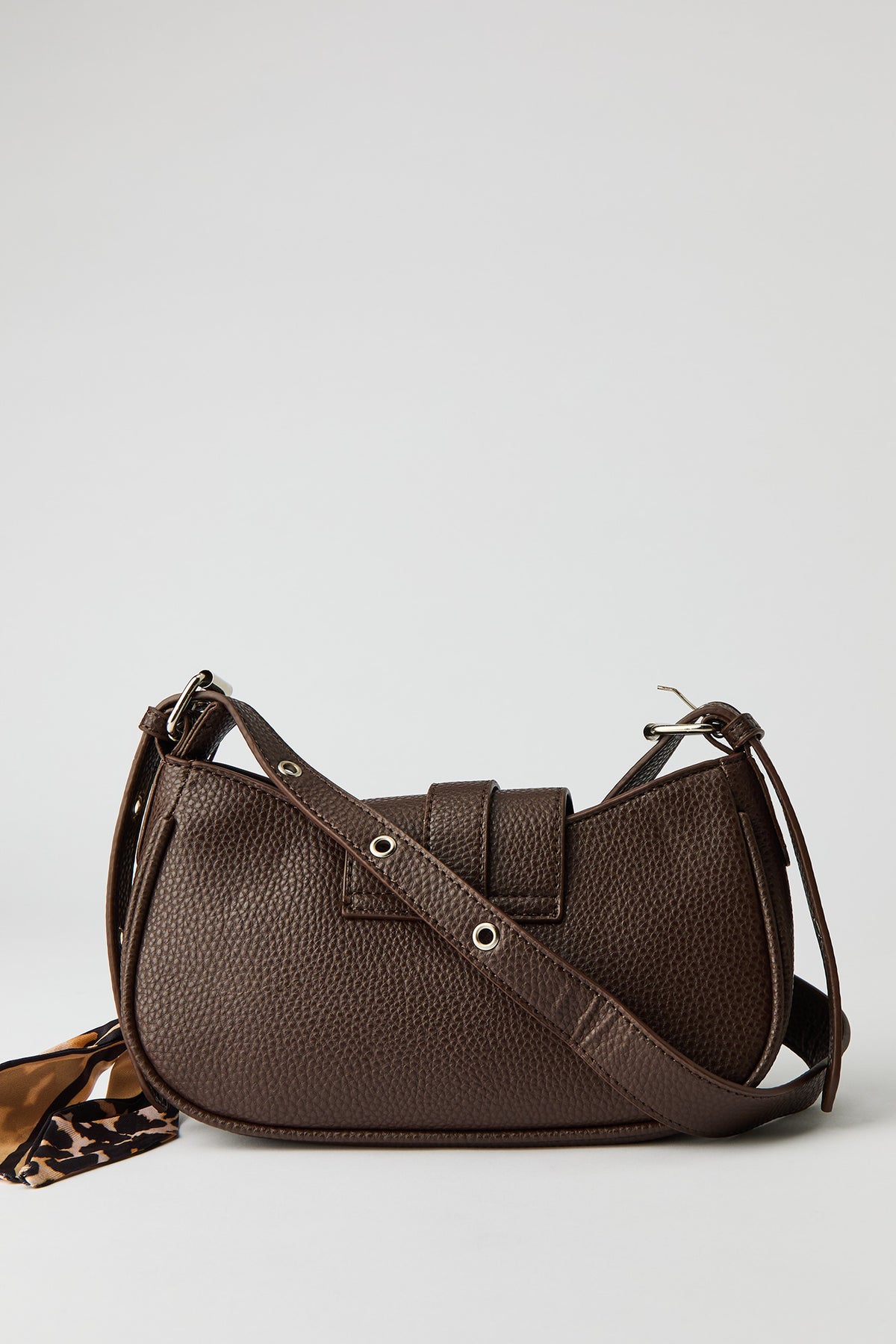Alt View 3. Faux Leather Belted Purse with Scarf - Brown