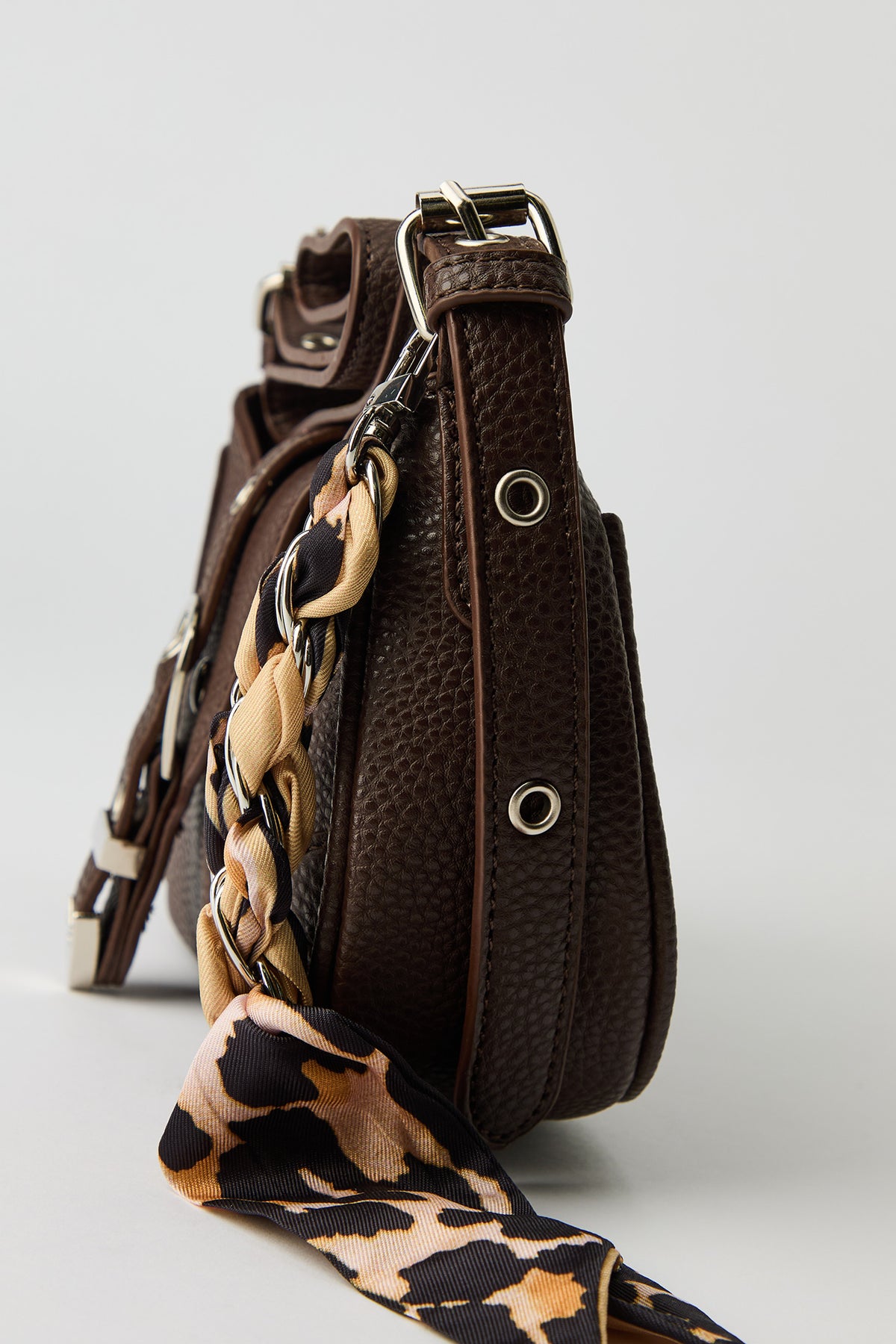 Alt View 4. Faux Leather Belted Purse with Scarf - Brown