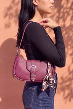 Faux Leather Belted Purse with Scarf