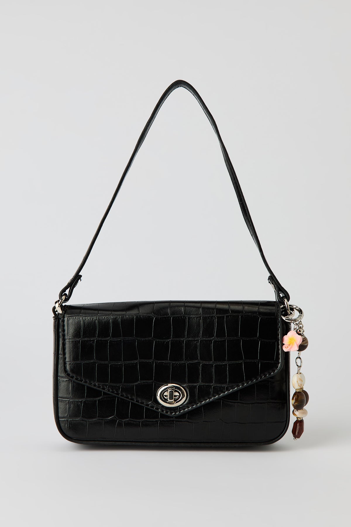 Convertible Shoulder Bag with Keychain - Black