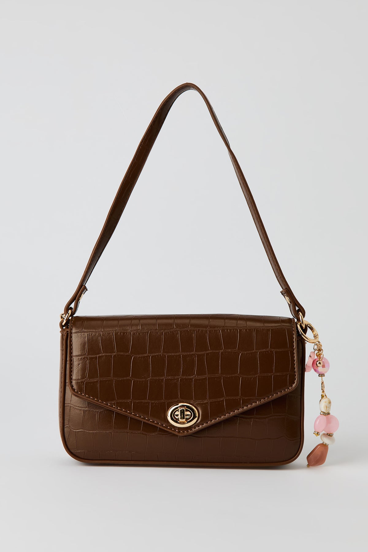 Convertible Shoulder Bag with Keychain - Brown