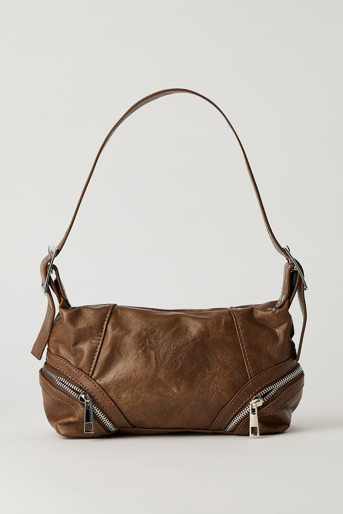 Sac à main en similicuir d'aspect usé avec fermeture à glissière