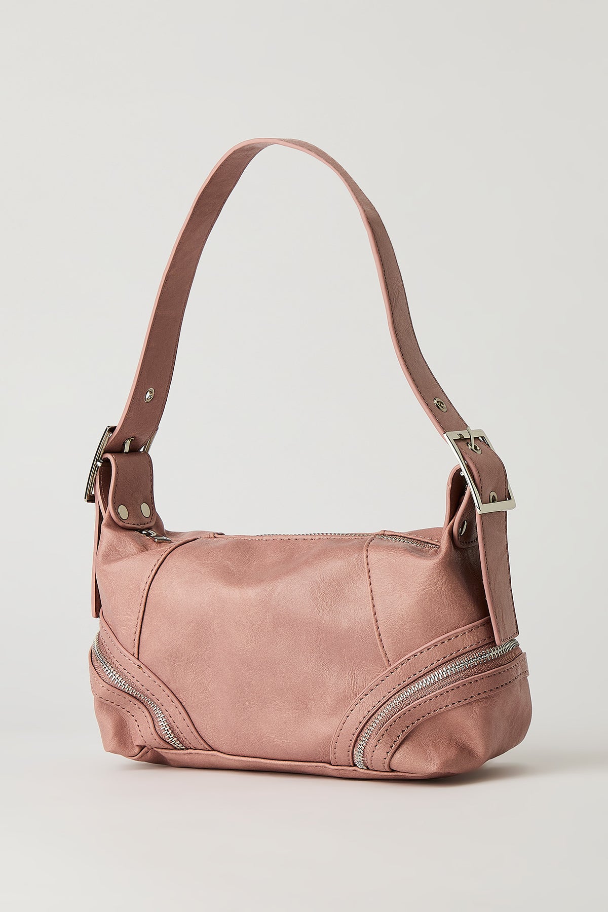 Alt View 2. Faux Leather Distressed Zipper Hand Bag - Pink