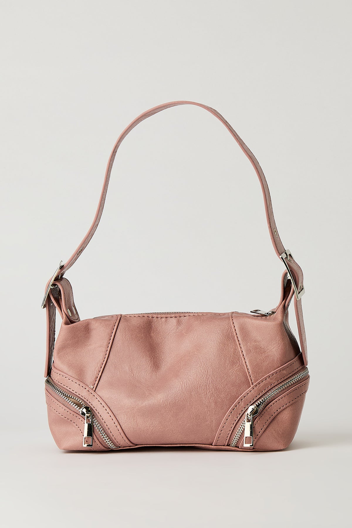 Alt View 3. Faux Leather Distressed Zipper Hand Bag - Pink