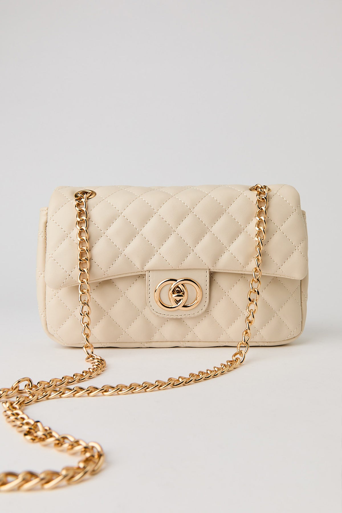 Quilted Crossbody Purse - Beige